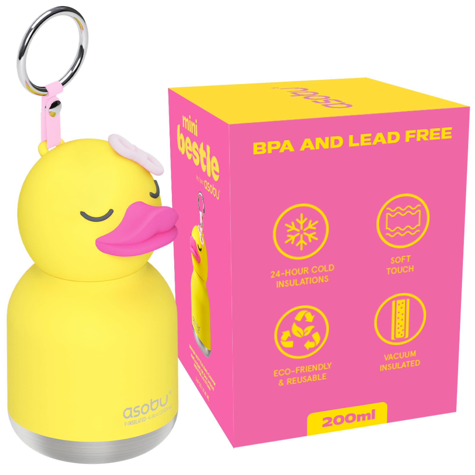 asobu Mini Bestie Water Bottle, Cute Collectible Character, Stainless Steel