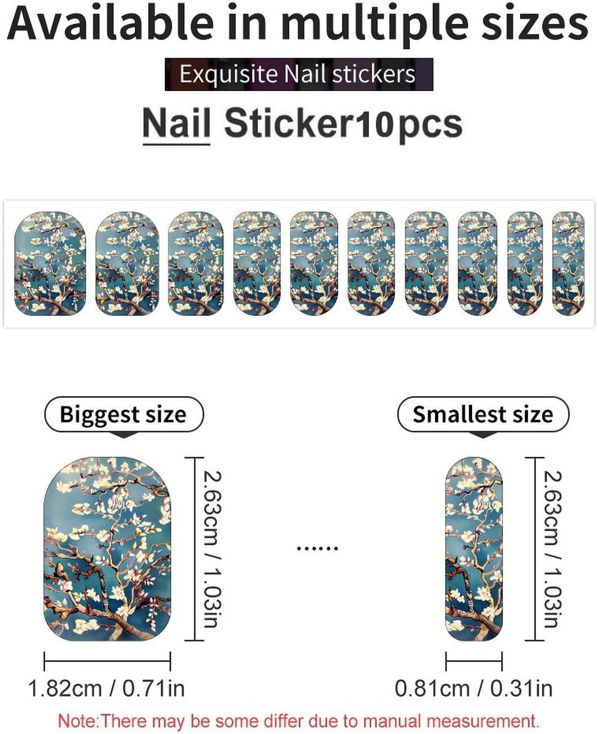 100 Pieces Full Nail Wraps Self-Adhesive Gel Nail Stickers for Women | Almond Blossom Nail Strips, UV Free, Chip Resistant, Waterproof Full Cover, Long Lasting Nail Decals