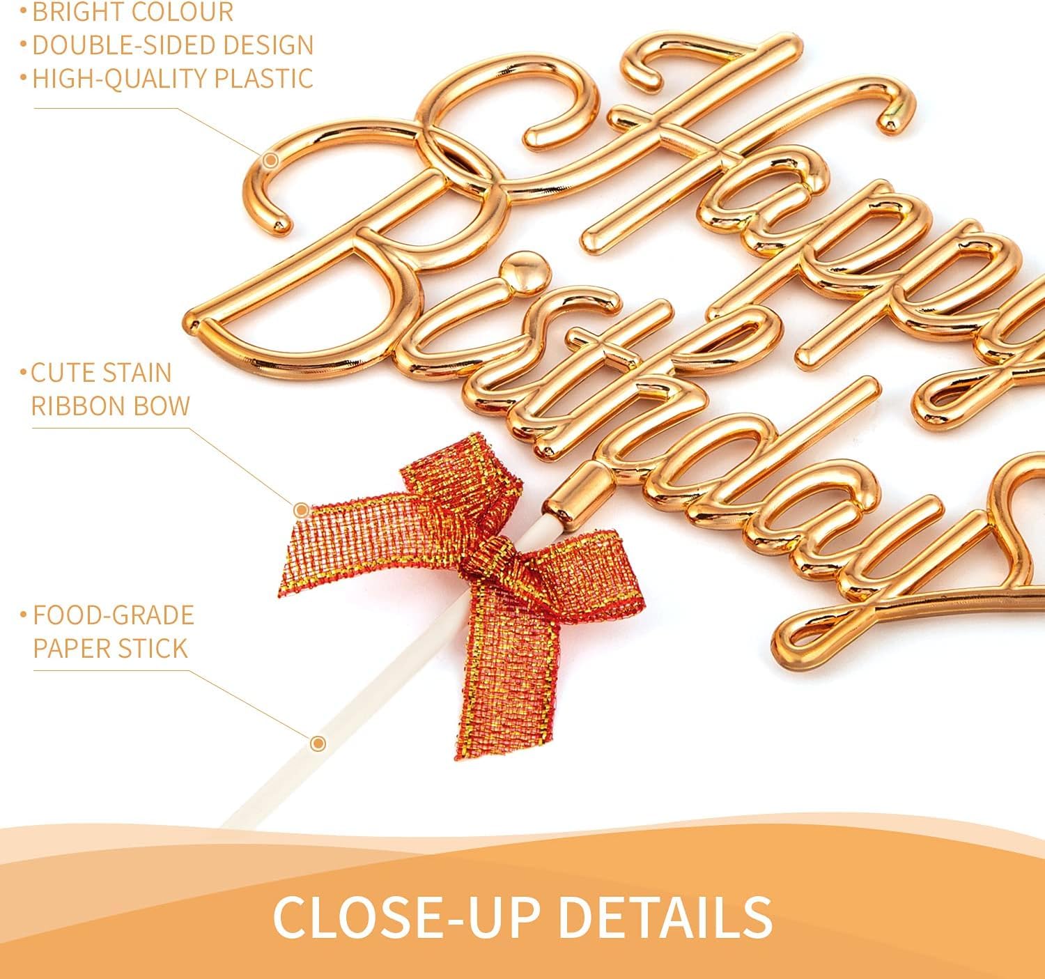 AMFIN® Happy Birthday Cake Toppers Set for Birthday Cake Supplies Decoration Accessories / 1st Birthday Party Decorating Items/Happy Birthday Cake Topper for Girl Party Decorations - Rose Gold - Image 2 thumbnail