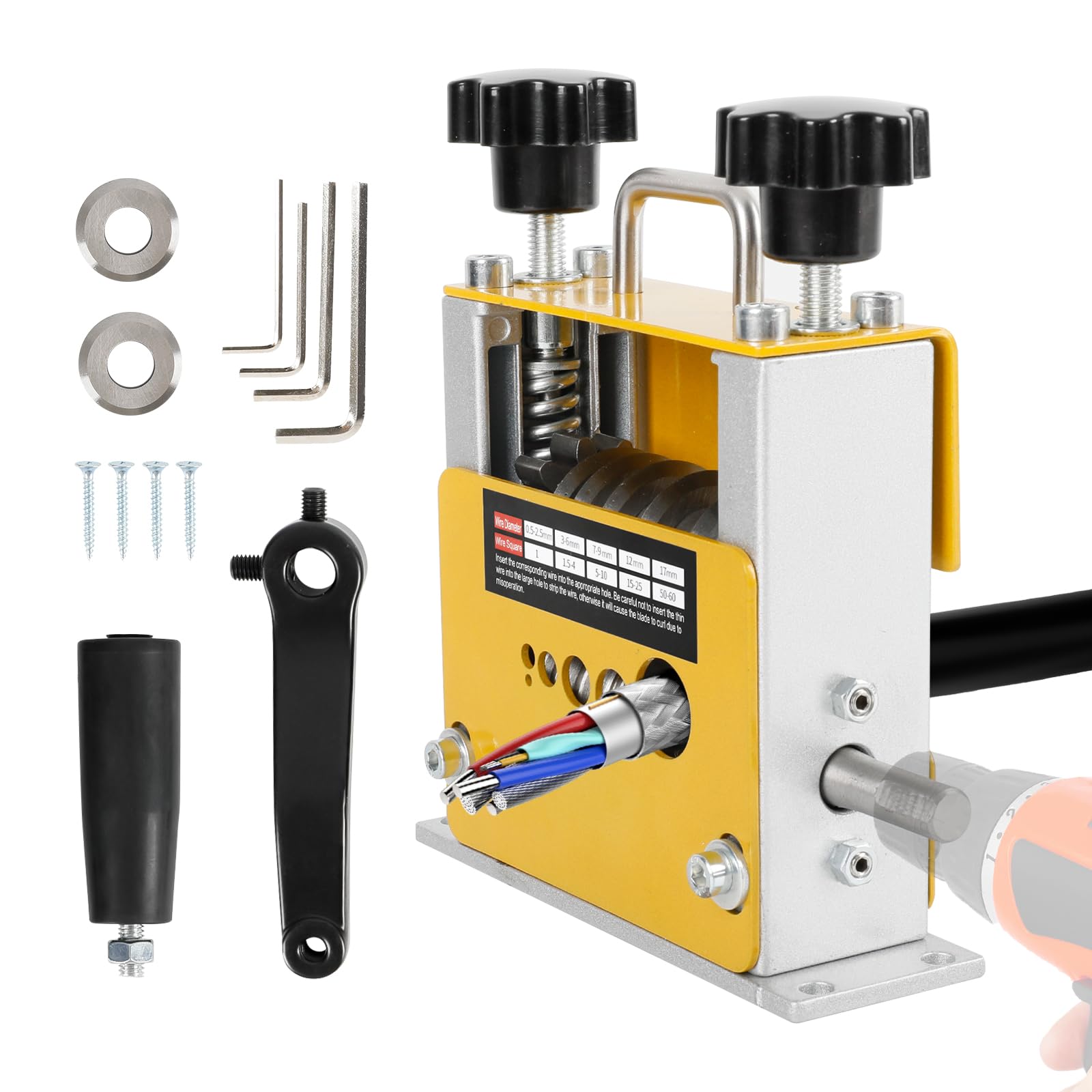 Wire Stripper Machine 2 in 1 Manual Drill Powered Cable Stripper Machine with 2 Blades for 1-17mm Cable, Electric Wire Stripper Tool Scrap Copper Cables Recycling