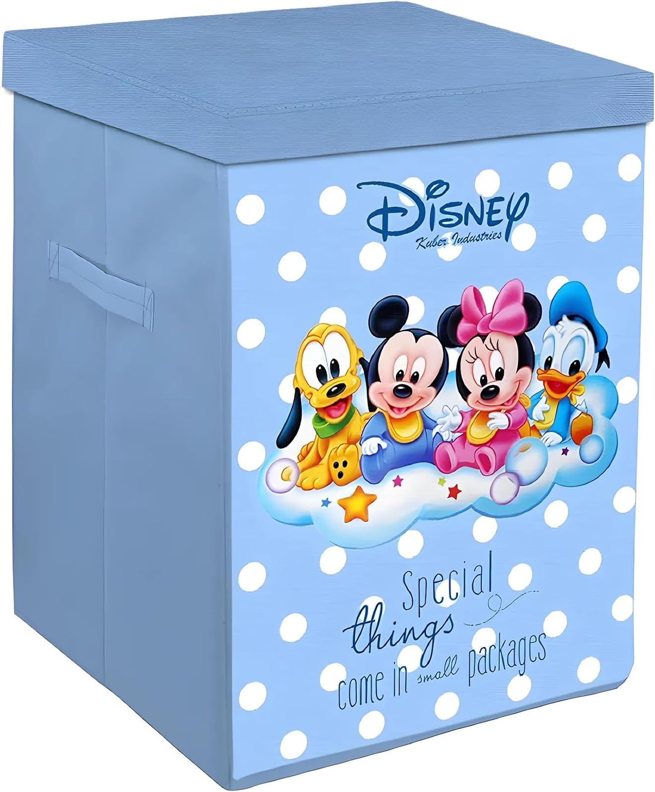 Kuber Industries Disney Kids Team Mickey Print Non Woven Fabric Foldable Laundry Basket|Toy Storage Basket|Cloth Storage Basket With Lid & Handles (Royal Blue)