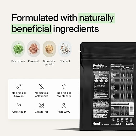 Huel Black Edition | 17 Meals 40g Protein | Cookies & Cream | 17 Servings | 8g Fibre | 27 Vitamins and Minerals | Gluten Free | Nutritionally Complete Meal Replacement