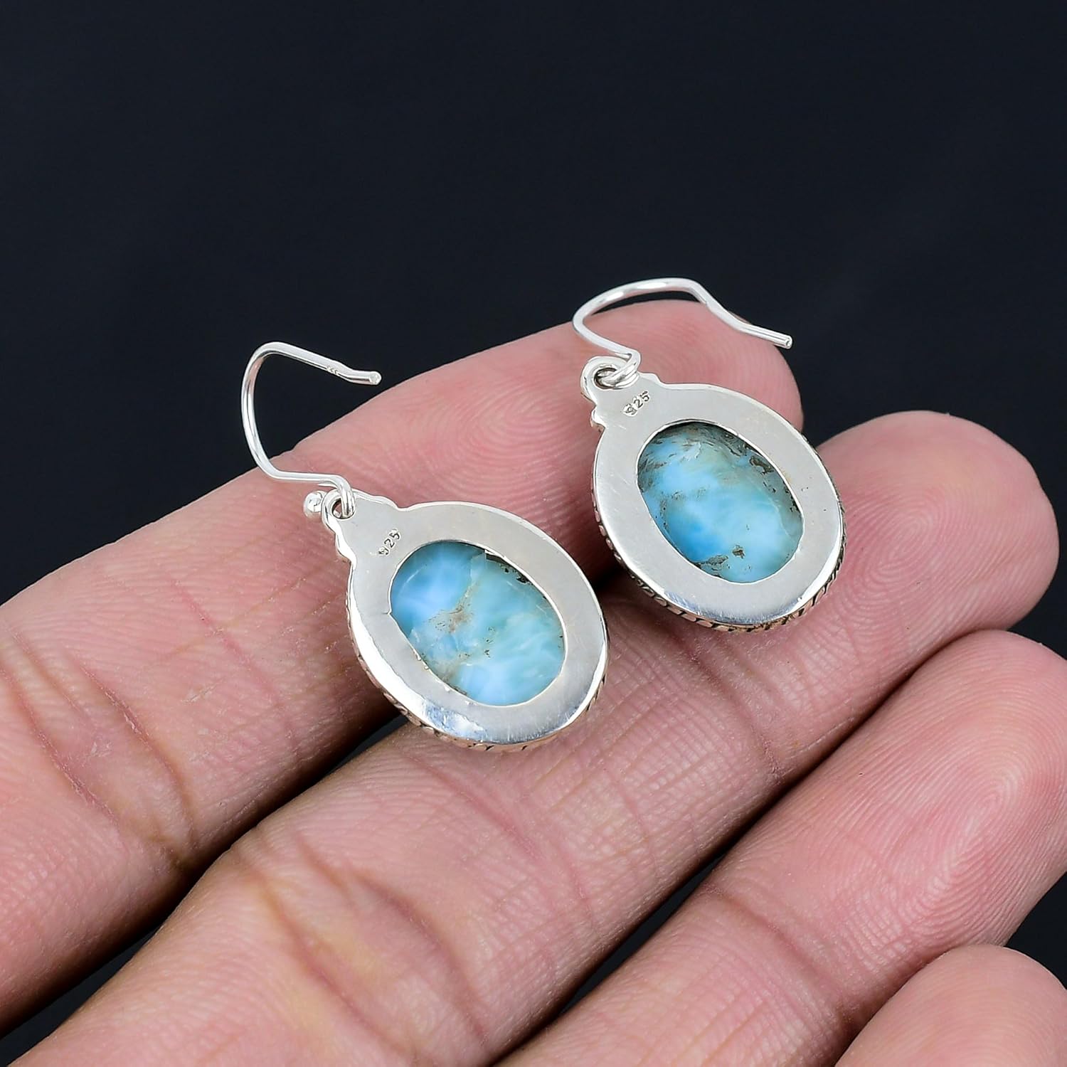 Silver Palace 925 Sterling Silver Natural Larimar Drop Dangle Earrings for Women