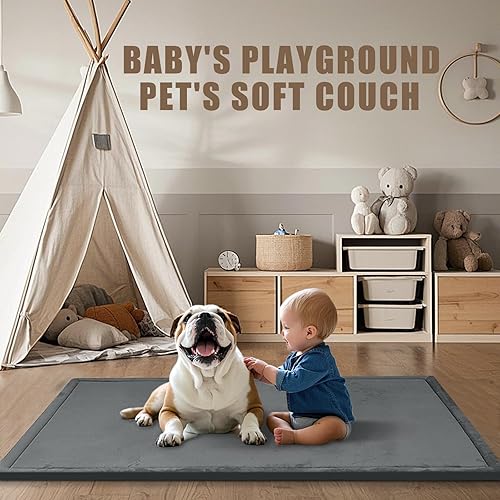 Miniatura 6 de Tapete de juego para bebé para piso, 50 x 50 x 1.3 pulgadas, tapete de espuma viscoelástica ultra suave para el tiempo boca abajo con respaldo