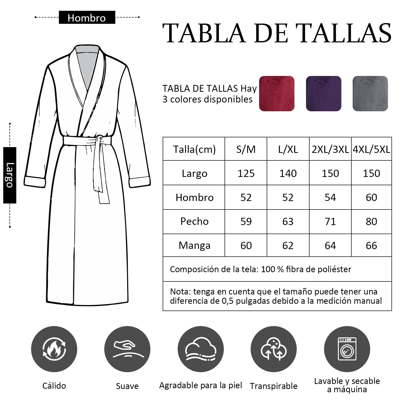 PUTUO Bata Larga Mujer Invierno: Albornoz con Capucha Mujer Ducha Bata de Baño de Calentita Microfibra