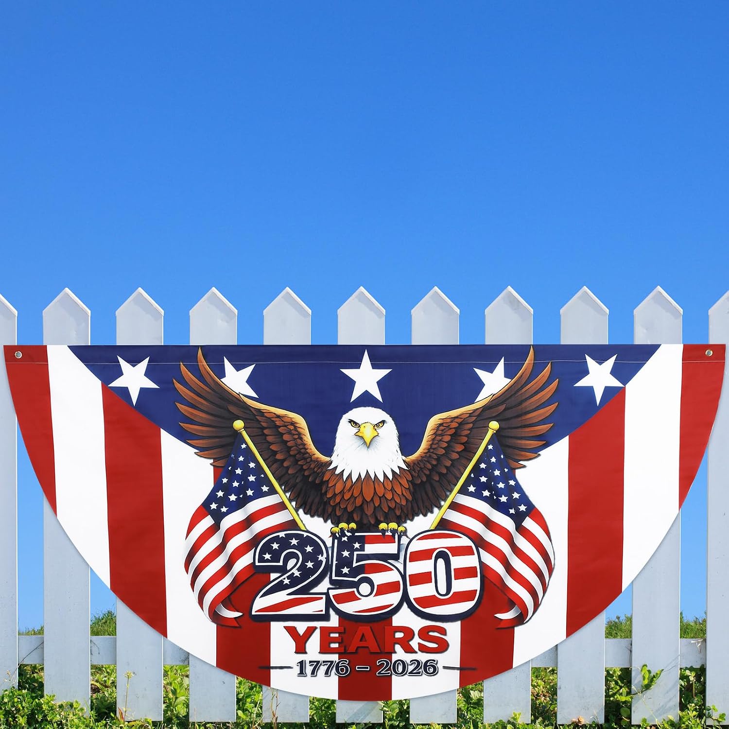 Remagr 4 Pack 3 x 6 ft 250th Anniversary Flag 250 Year Anniversary Eagle Half Fan Flags 1776-2026 American 4th of July Patriotic Commemorative for Wall Porch Fence Outdoor Decorations