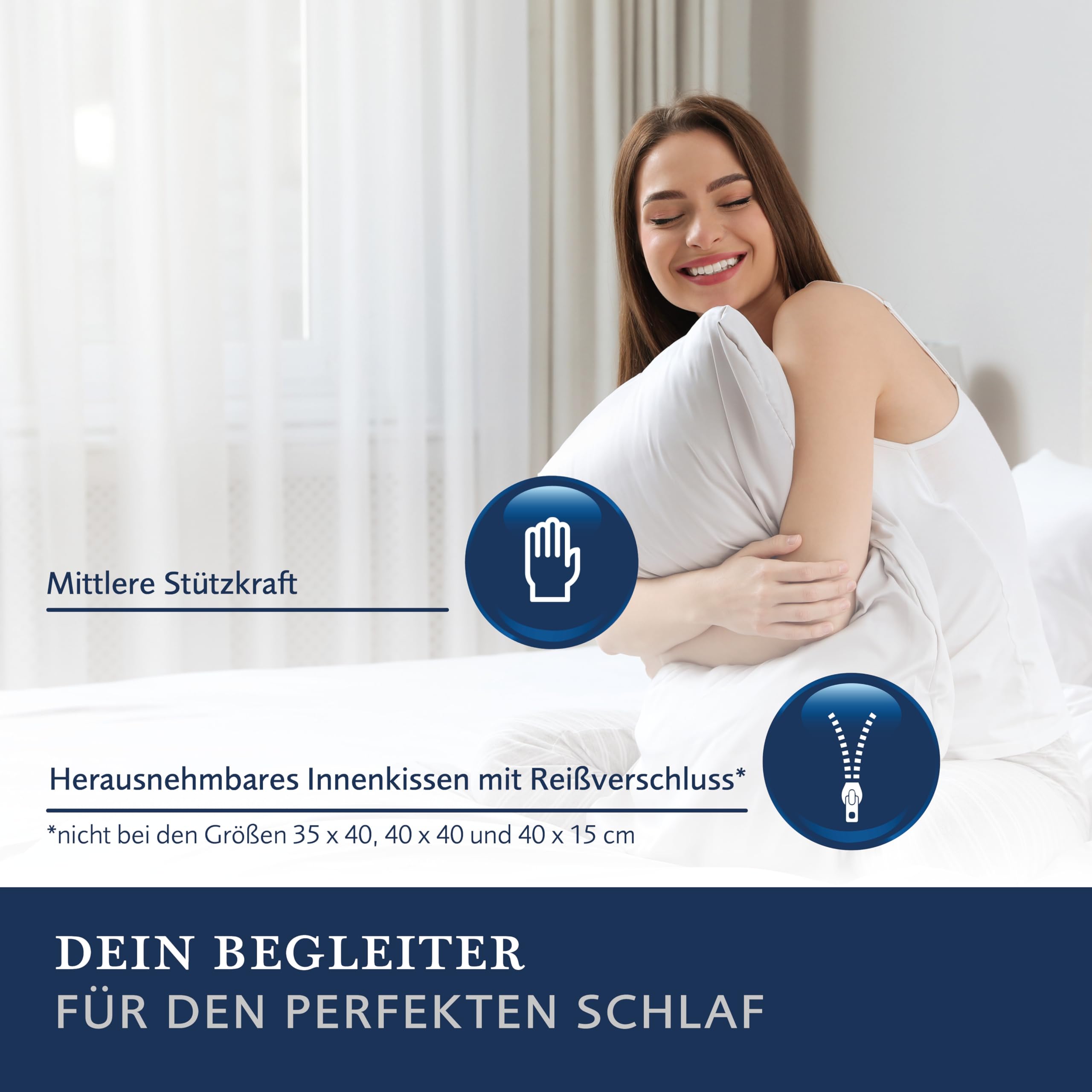Billerbeck Kopfkissen Classic Clean - Faserkissen ca. 80 x 80 cm – Kissen mit mittlerer Stützkraft – AIRFLOCKS® Füllung, weich und kuschelig