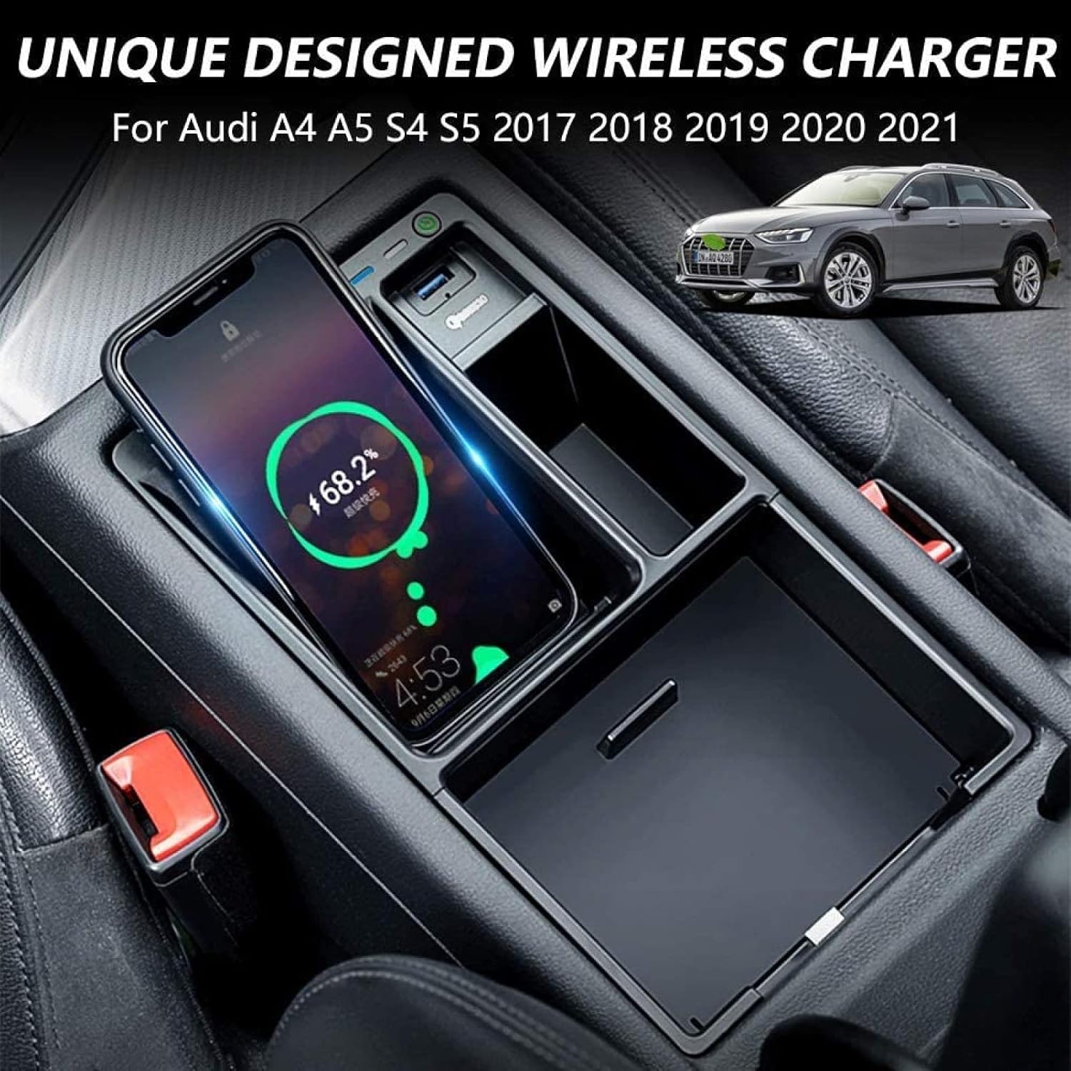car wireless charger for for a udi a4 a5 2017 2021s4 2016 2021s5 2017 2019 armrest box with qc3 0 usb port 10w mobile phone wireless smart induction