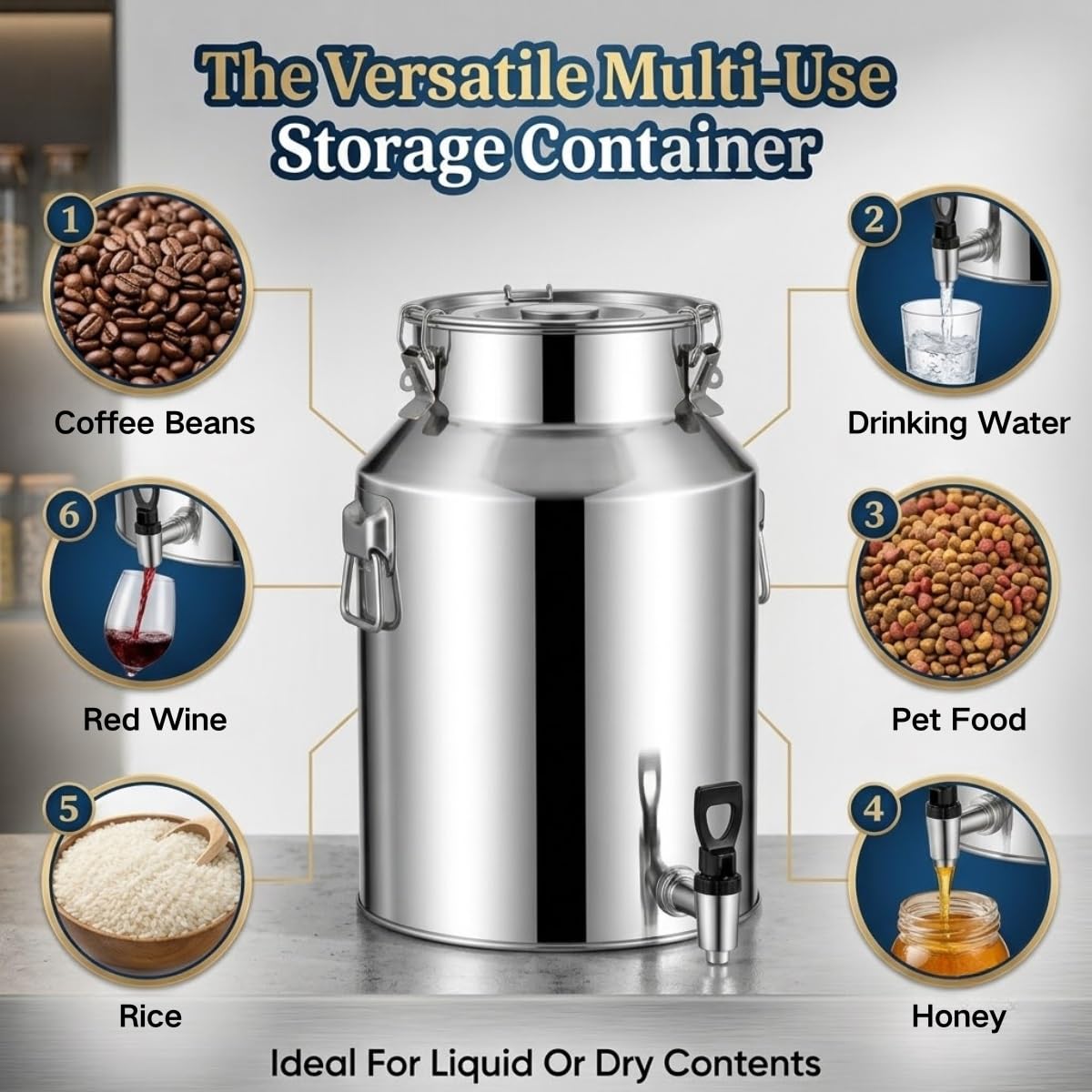 Jarra de Leche Acero Inoxidable con Tapa Sellada y Asa Práctica, 5-100L | Lechera Resistente para Almacenar y Transportar Leche Vino Aceite, Bidón Contenedor Hermético(58L)