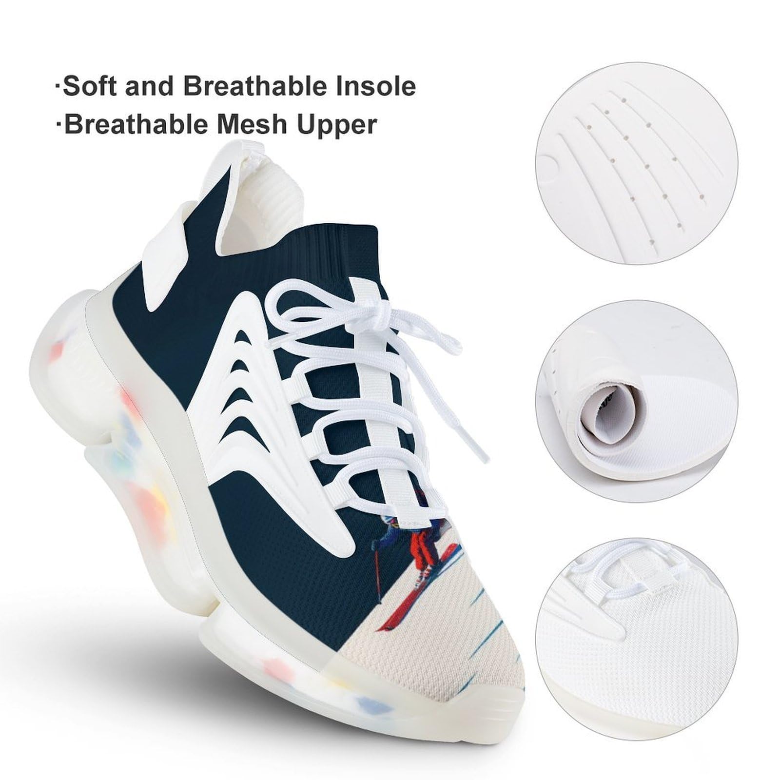 Skier Skiing Down - Scarpe da corsa da uomo | Elastico imbottito traspirante Mesh antiscivolo Supporto Shock Training Comfort