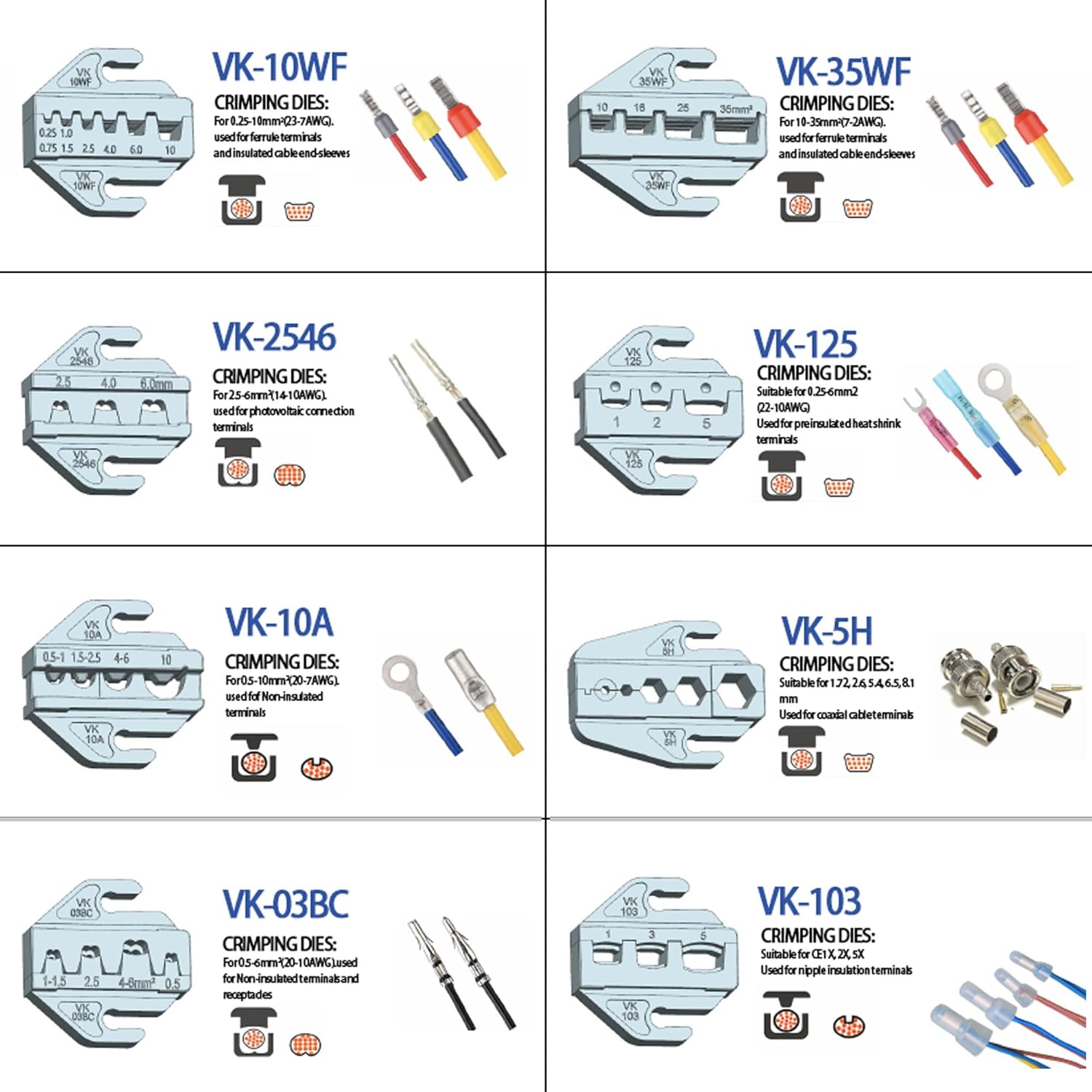 Wire Crimping Tool Kit, Crimping Tool Set 8 PCS, Wire Crimper Kit for Heat Shrink Connectors, Nylon, Non-Insulated Connectors, Black, TN-002