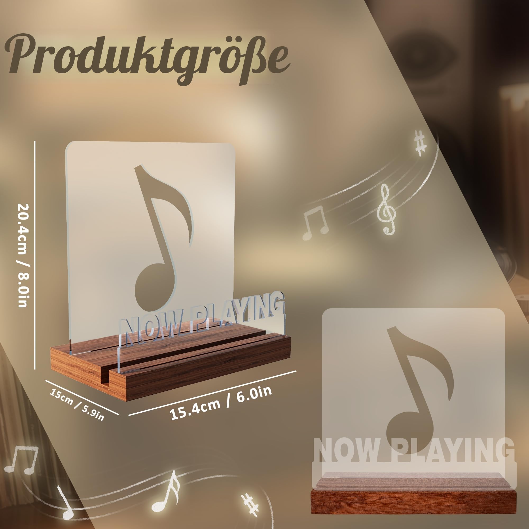 YuanDian Vinyl-Schallplattenständer, beleuchteter Displayhalter für Schallplatten, Holz-Acryl-Halter mit warmem Licht für Album-Display-Aufbewahrung, Heimschreibtisch-Dekor für Musikliebhaber