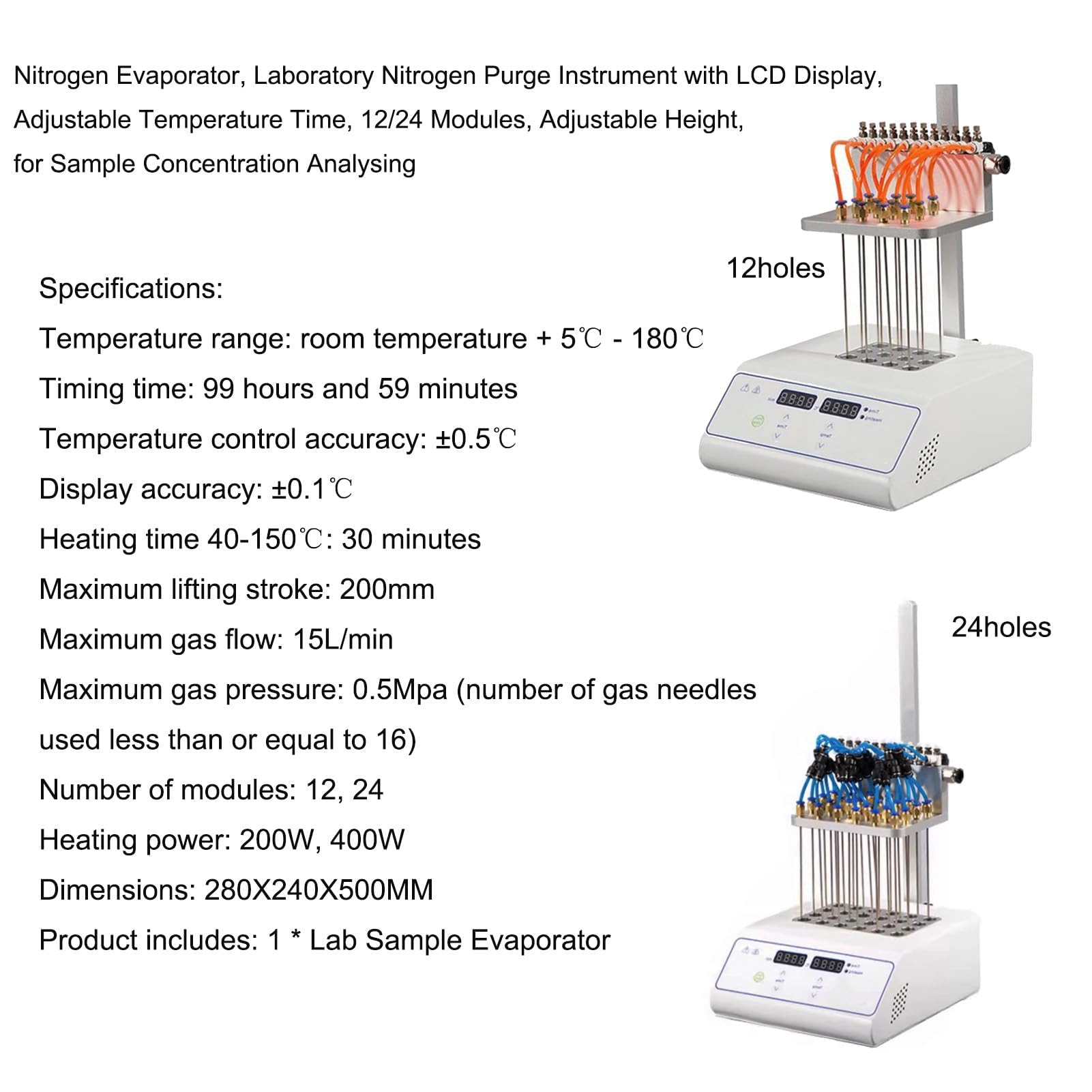Evaporador Concentrador de Nitrógeno de 200 W/400 W, Concentrador de Purga de Nitrógeno con Pantalla LCD Y Tiempo De Temperatura Ajustable, Instrumentos de Análisis de Laboratorio