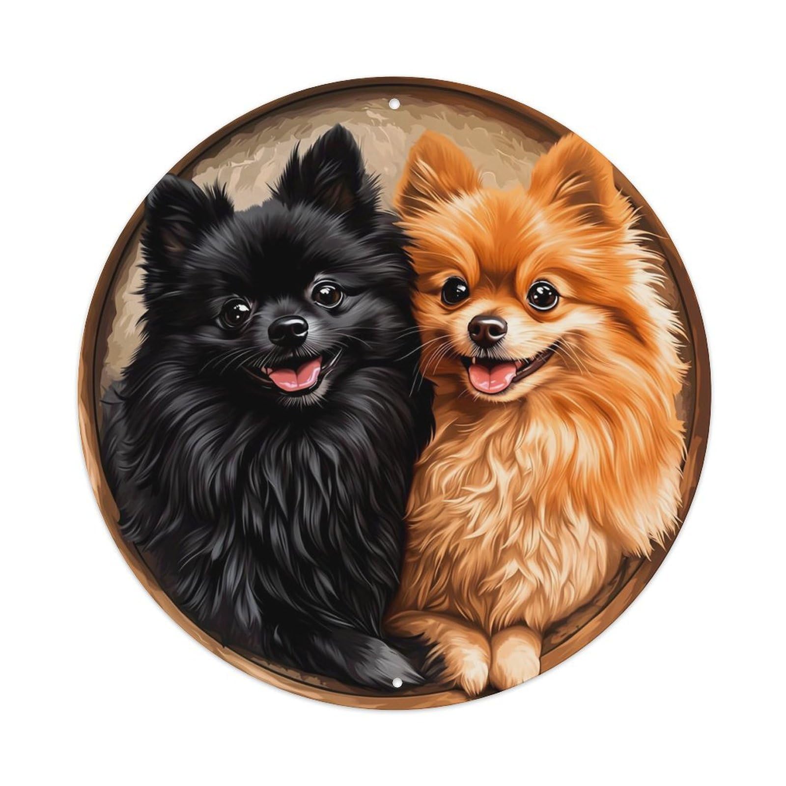Black And Orange Pomeranian Dogs Metal Tin Sign Plaque