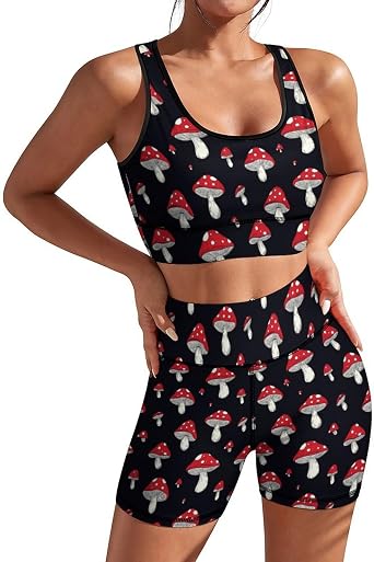 Womens Yoga Outfit 2 Piece Set Workout Athletic Shorts High Waist Leggings Sports Bra Set Gym Clothes