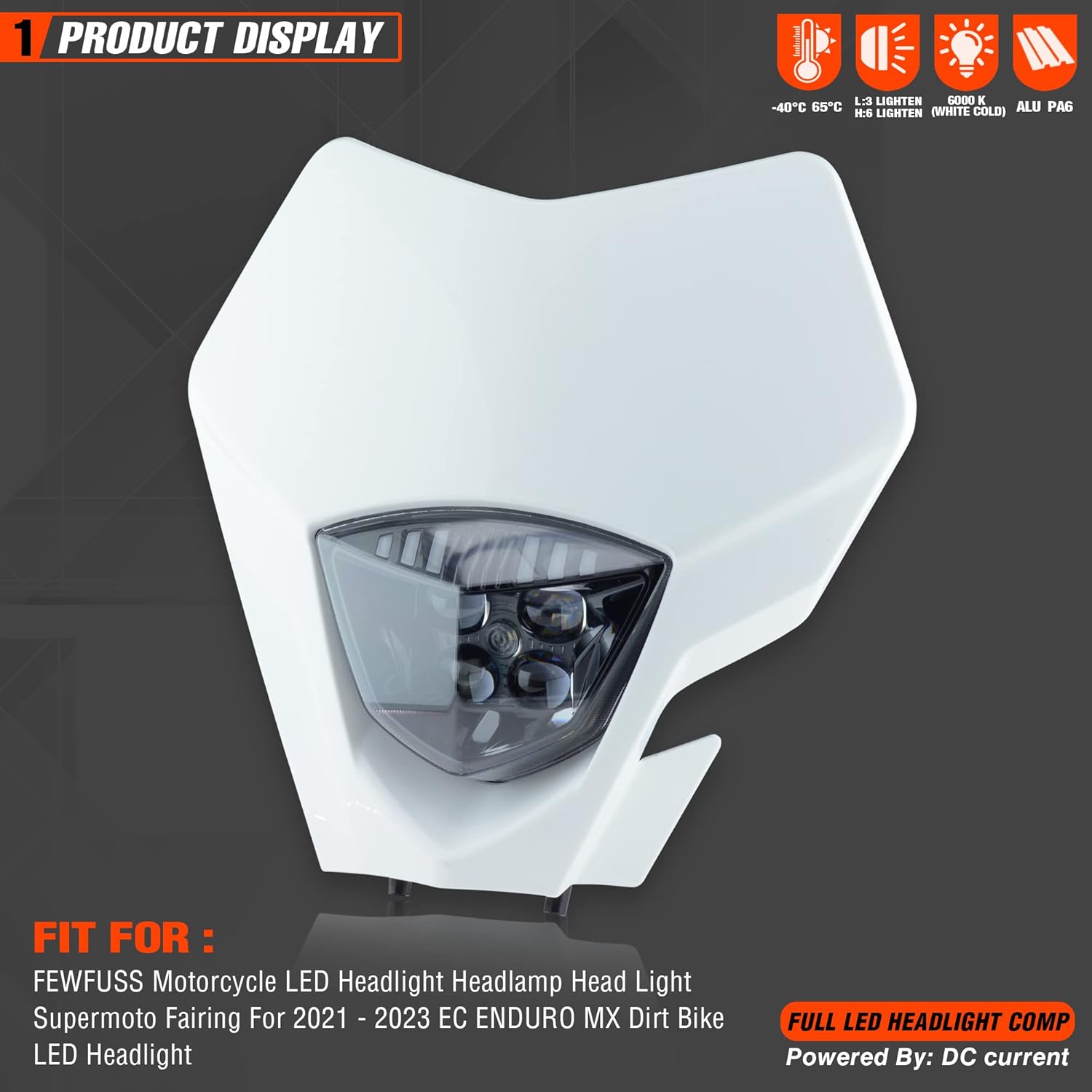 Universal Dirt Bike LED Head Lamp - Motorcycle LED Headlights for Pit Bike ATV (White)