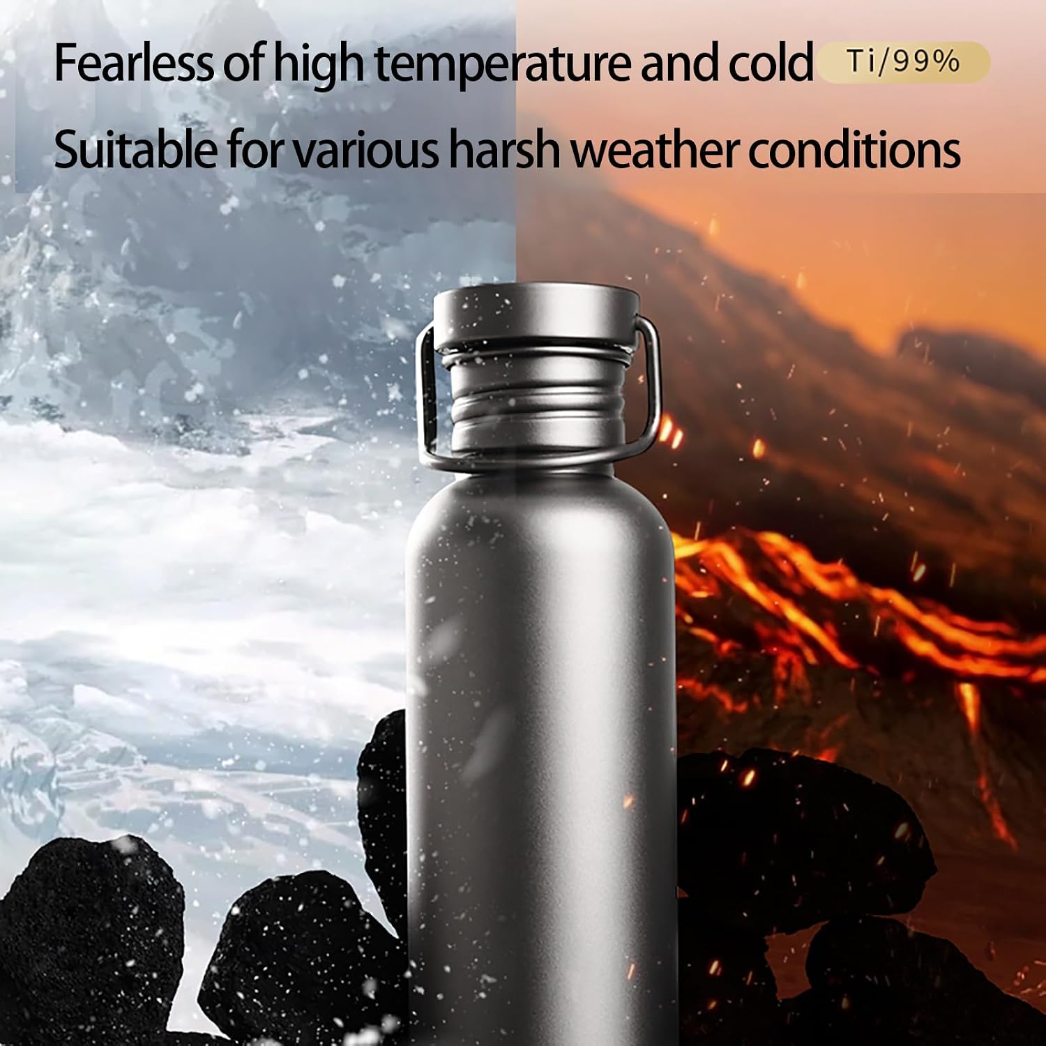 Titanium Water Bottle Lightweight Outdoor Sport Drinking Bottle Leakproof Tea Coffee Kettle with Handle for Camping Hiking Running (Sandblasting, 600, Milliliters)