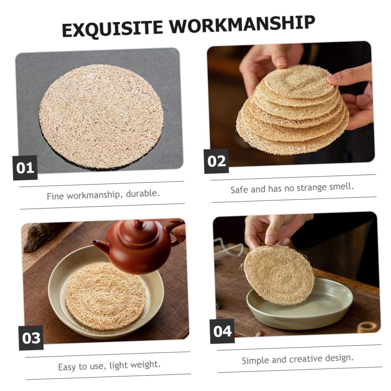 Alipis 10pièces sous-Verres Loofah Design Anti-dérapants Sets De Tapis De Tasse Ronds Isolés Et Résistants Chaleur Parfaits pour Maison Le Bureau Restaurants