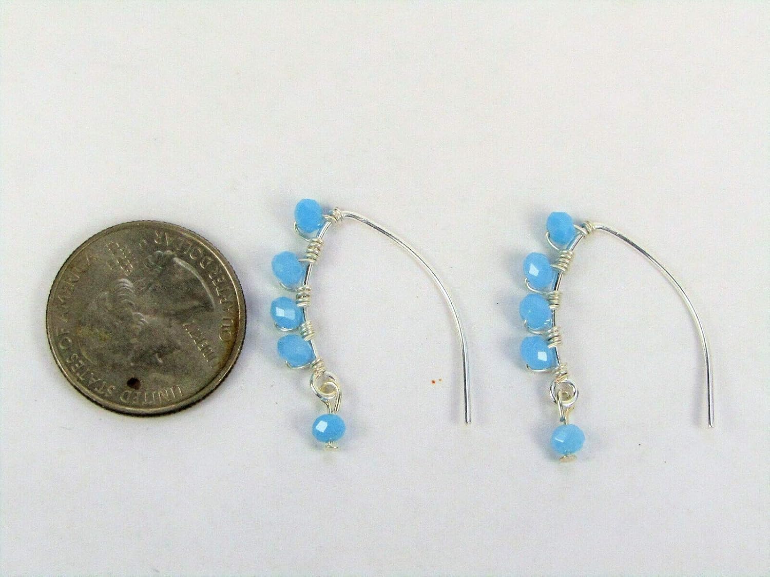 Faceted Opaque Turquoise Blue Crystal Silver Marquise Dangle Earrings