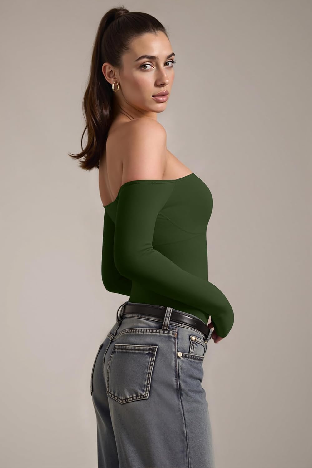 OQQ Bodysuits Womens Off-Shoulder Long Sleeve Seamless Shapewear Tops - Image 3