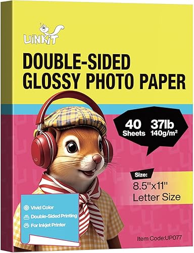 Uinkit Papel para Folletos Brillante de Doble Cara 8.5x11 Inyección de Tinta 37lb 140gsm Tinta de Tinte Papel Fotográfico Delgado para Fotos