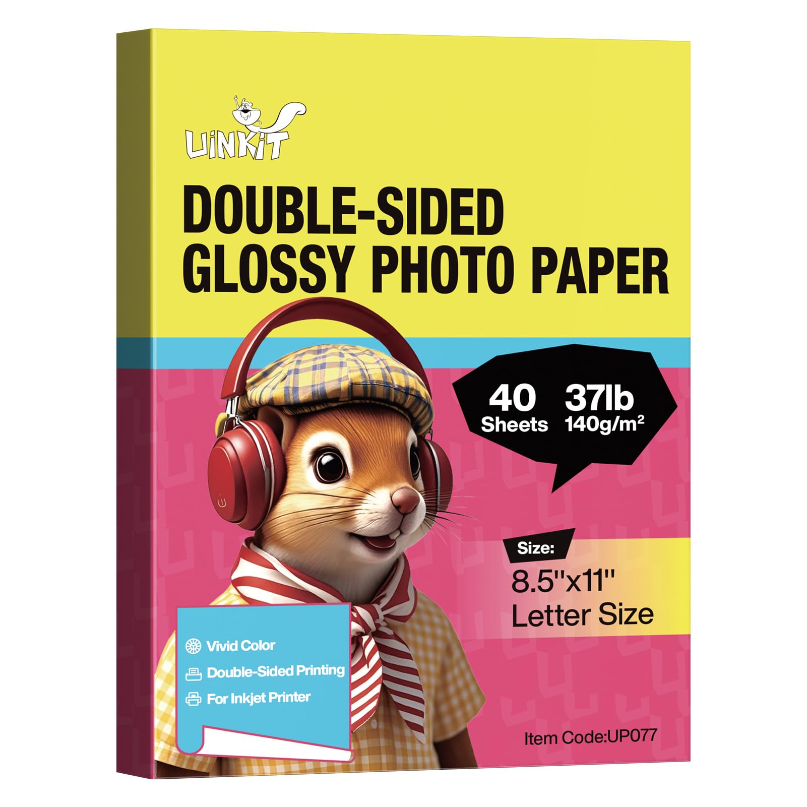 Uinkit Photo Paper Glossy Double Sided 8.5x11 Inkjet 37lb 140gsm Dye ink Thin Photo Picture Flyer Calendar Magazine CD Cover letter (40, 8.5 x 11 x