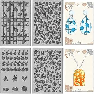 CHGCRAFT 4Pcs Fruit and Vegetable Graphics Polymer Clay Texture Sheet Rubber Clay Texture Mat for Polymer Clay Making Earrings Jewelry DIY Crafts 4 × 2.6 in