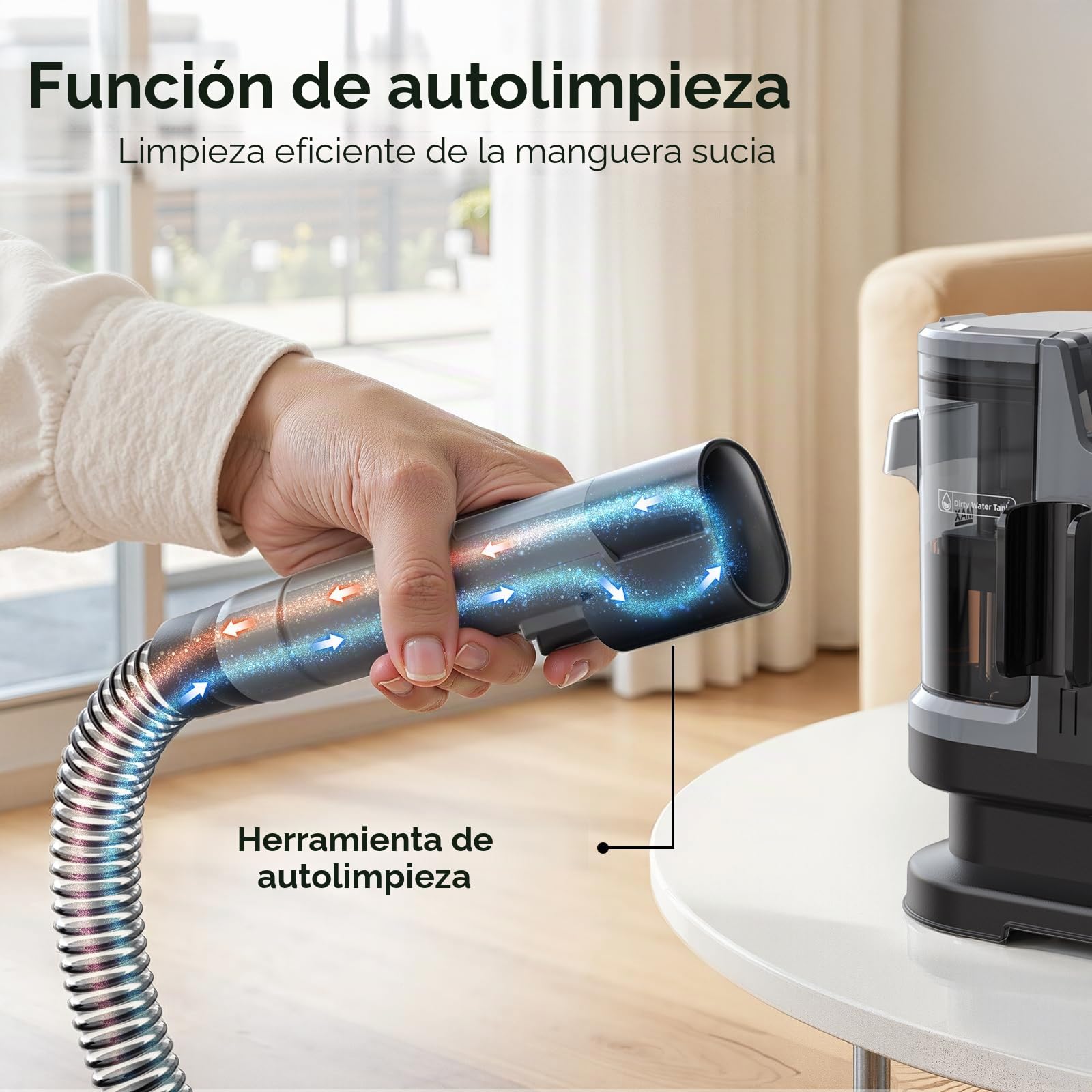 Lubluelu Aspirador húmedo para tapicería, 600 W, 18 kPa, con autolimpieza | Aspirador de lavado en húmedo con manguera larga, grandes tanques de agua y diseño ligero para alfombras, sofás y coches.