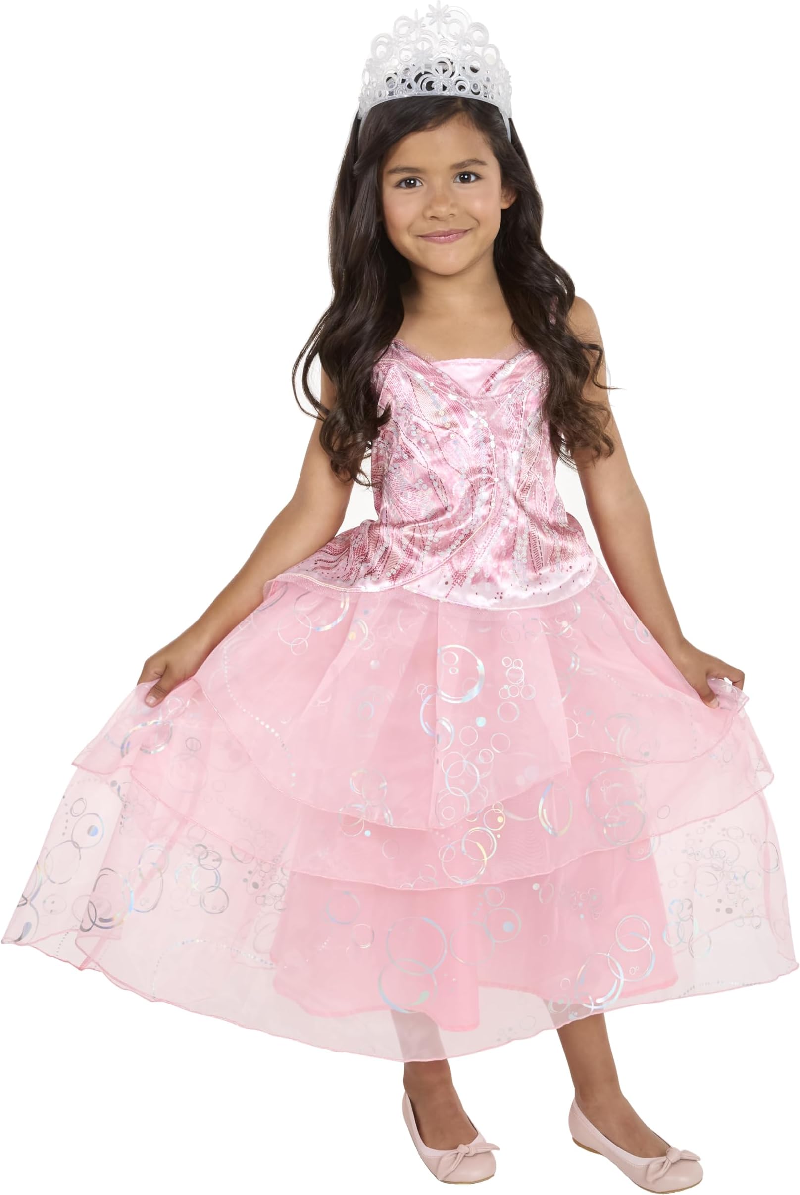 Glinda Dress for Girls Premium Official Wicked Costume Pink Bubble Dress & Shiny Tiara, with Holographic Sequin Details that Provide Shimmer and Shine! [Amazon Exclusive]