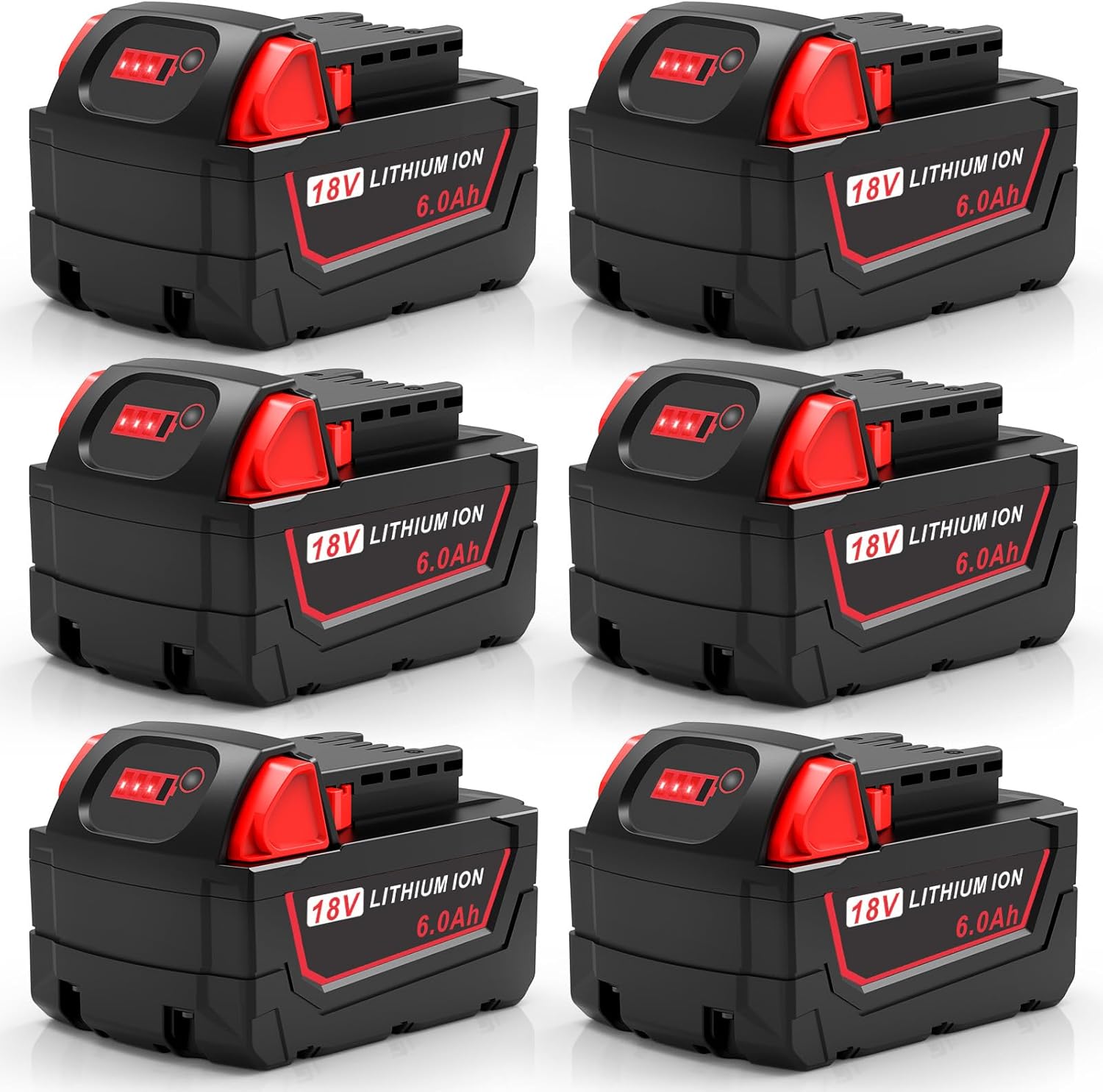 6Pcs 18V 6Ah Battery and N18-N14 18V Dual Port Charger Set Compatible for Milwaukee WK18 Tools 48-11-1850 48-11-1860 48-11-1820 48-11-1840 48-11-1830 48-11-1870 48-11-1880 Fast Charging