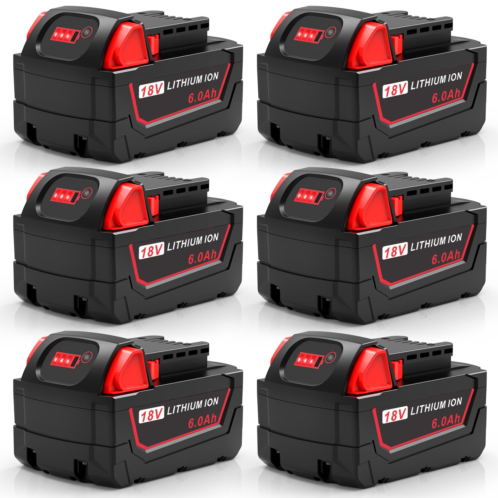 18V 6.0Ah Lithium Battery 6-Pack Compatible for Milwaukee WK18, Compatible with Milwaukee Mk-18 Battery Tools and Charger Strong Power High Capacity