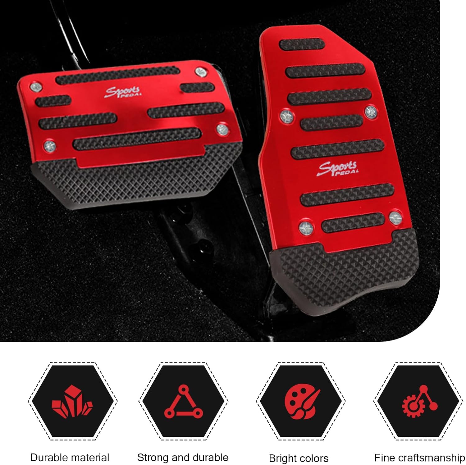 2 PCS Car Non-slip Pedal Pads Set, Alloy Brake Pedal Protectors, Accelerator Foot Pad Covers, Universal for Most Cars SUVs Trucks (Red)