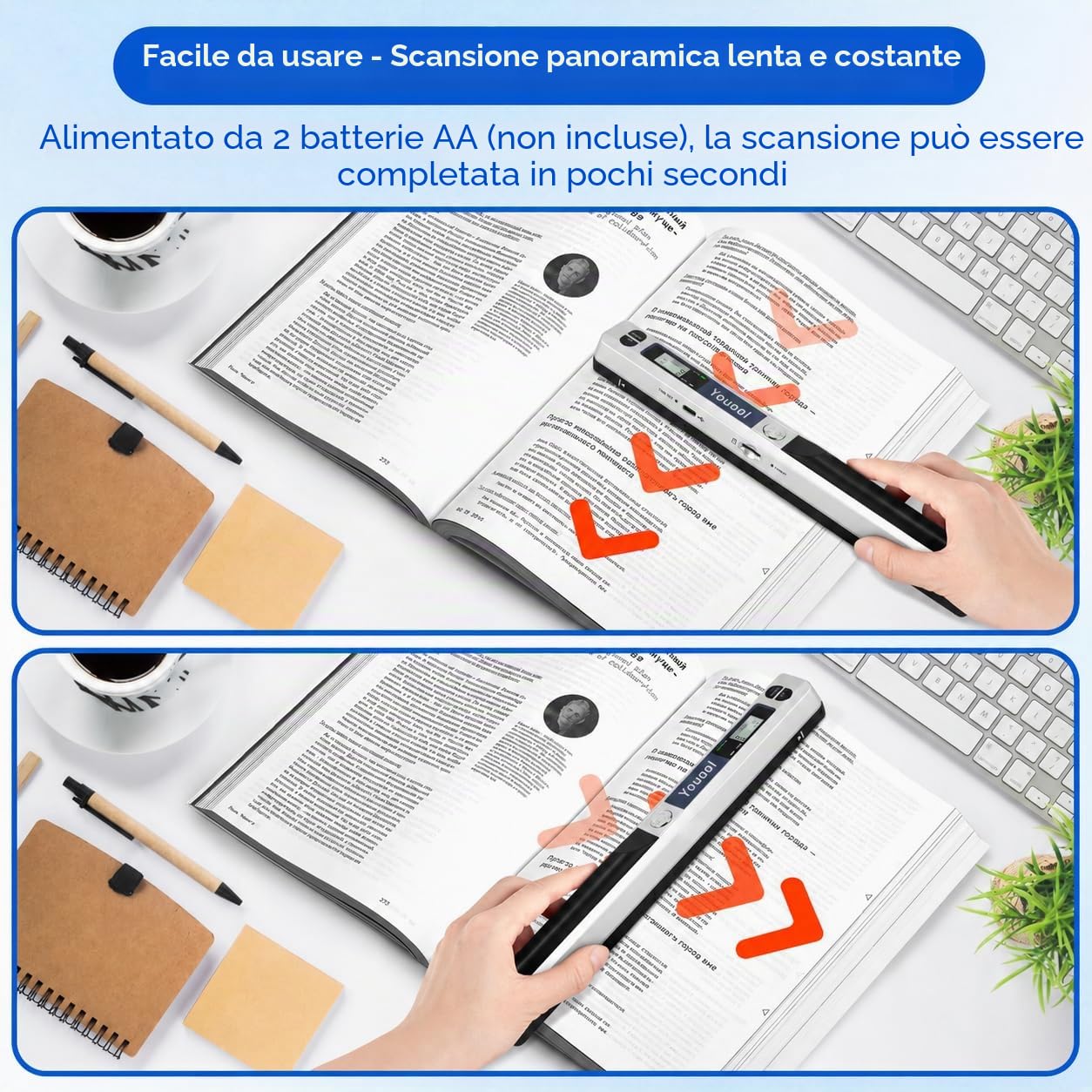 Scanner manuale A4 900 DPI JPG/PDF formato USB 2.0 | Scanner portatile per foto a colori ad alta risoluzione, scanner portatile per documenti, ricevute, foto (argento)