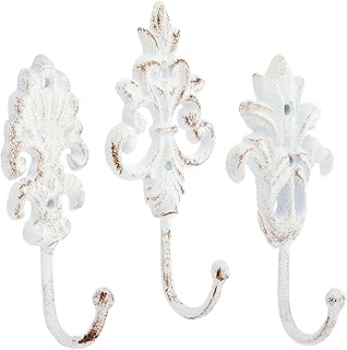 Farmlyn Creek Decorative Hooks - 6.5 in, White Cast Iron, Set of 3 - Far...