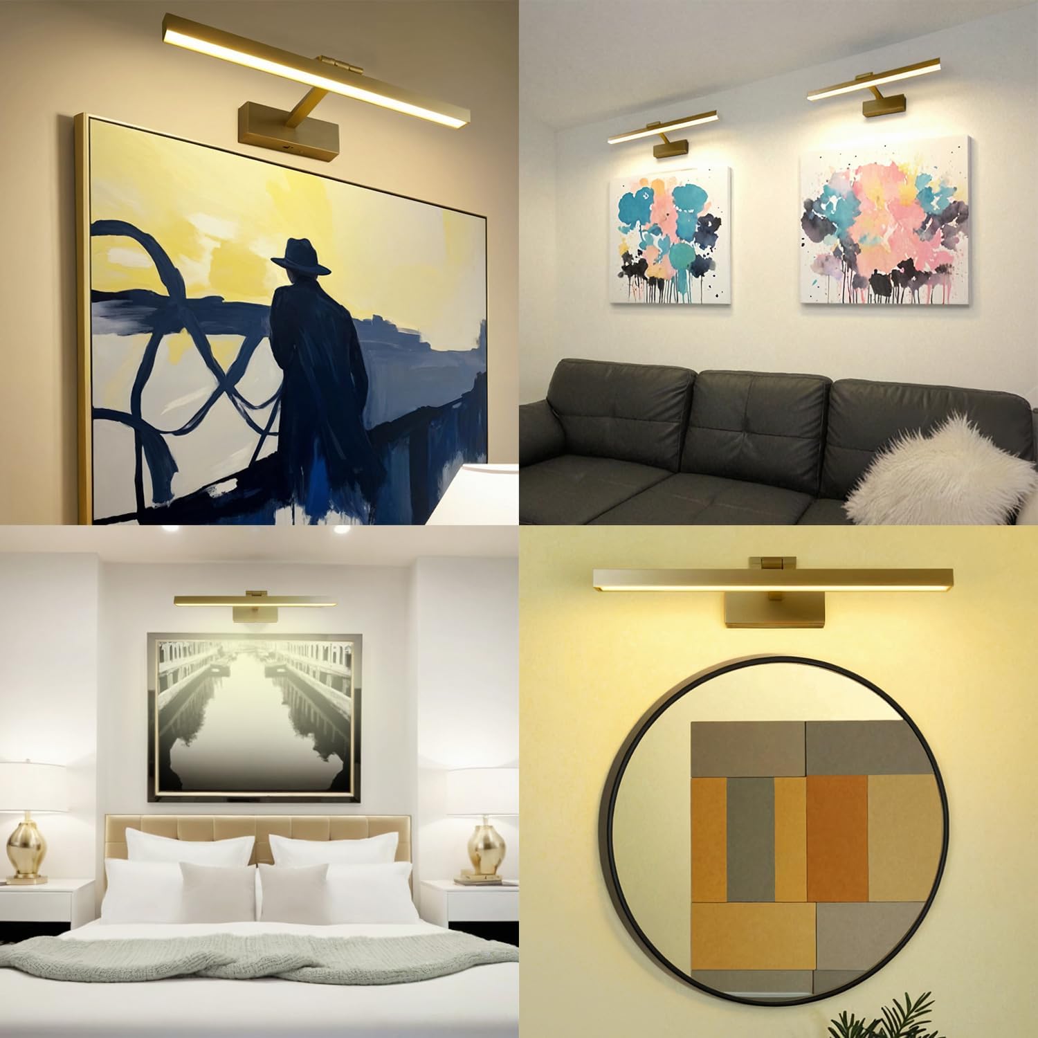 Picture Light for Paintings Plug in, 16" 6W Remote Control Wall lights for Painting, 3 Color Temperatures Paintings Light Dimmable Art Lights for Display, Wall, Artwork, Gallery (Gold, 2 Pack)