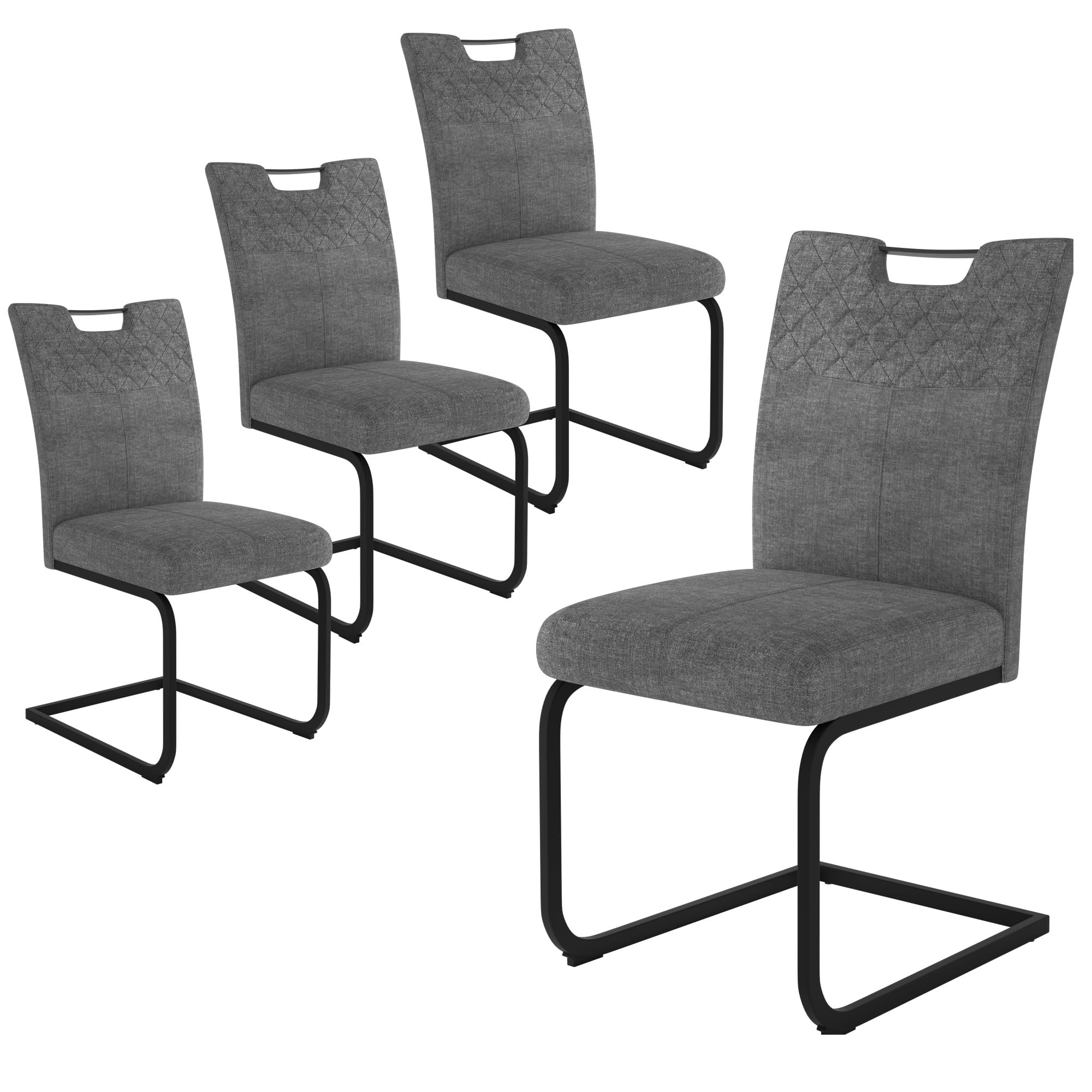 JIEXI Freischwinger Esszimmerstühle 4er Set – Schwingstuhl Stuhl Mit Stoffbezug, Gesteppter Rückenlehne & Metallgestell, Küchenstuhl/Essstuhl Modern, Bequem & Stabil (4 Graue Stühle)
