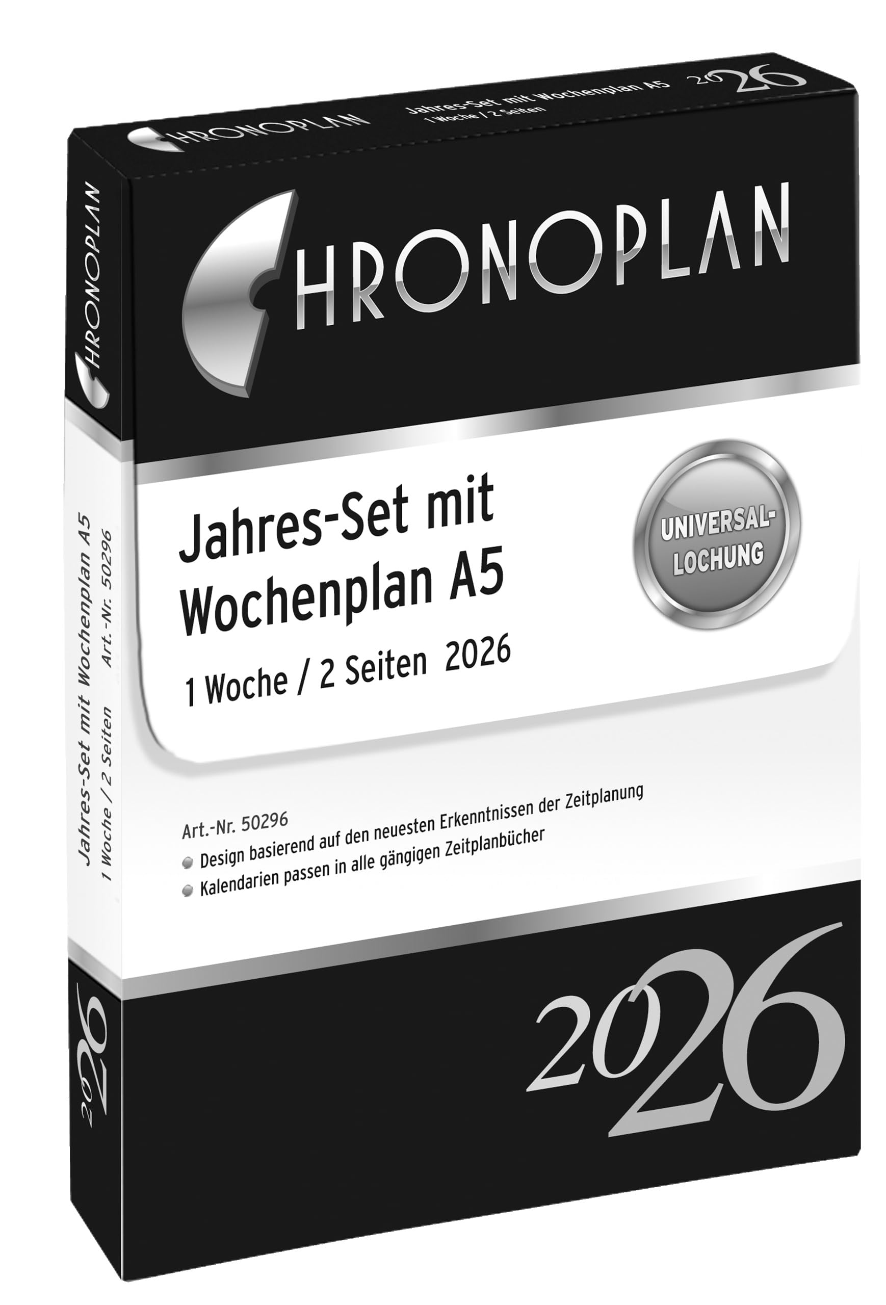 Chronoplan 50296 Kalendereinlage 2026 (Jahres-Set A5 (148x210mm), Ersatzkalendarium für Terminplaner, Wochenplaner, für detaillierte Wochenplanung, 1 Woche auf 2 Seiten, mit Universallochung) weiß