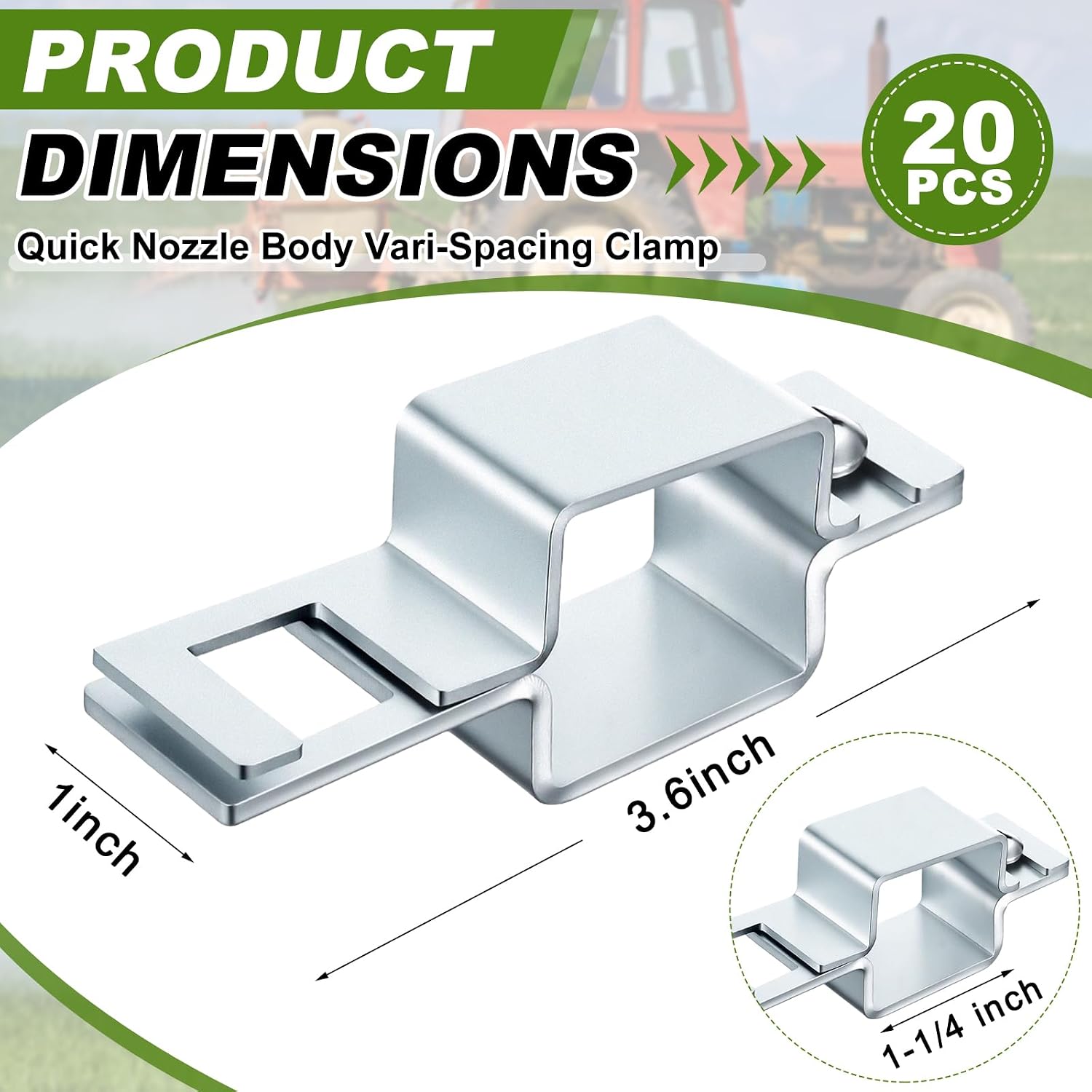 20 Pcs Nozzle Body Clamp for 1-1/4'' Od Square Tube, Sprayer Boom Clamp, Galvanized Steel, Nozzle Mounting Bracket for Agricultural Sprayer Self-propelled Dry Booms Systems, Silver