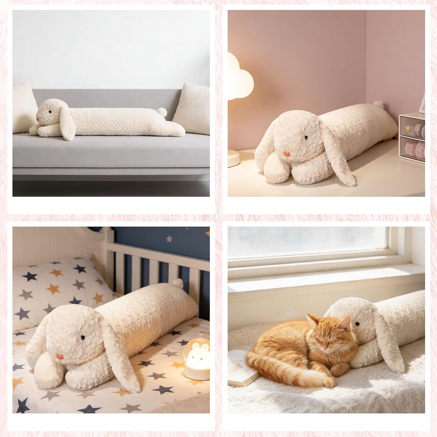 Lewtemi 47 Inches Giant Rabbit Stuffed Animal Weighted Oversized White Plush Toys Soft Plush Hugging Pillow Bedroom Decor Backrest for Accent Chairs Birthday Gift for Kids Boys Girls Adults