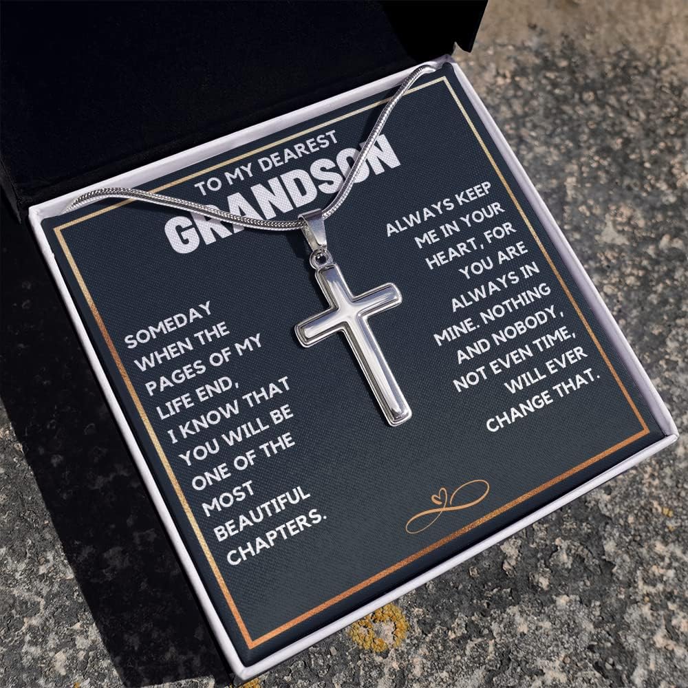 To My Grandson Necklace from Grandma | Cross Necklace with Message Card & Gift Box | Birthday, Graduation, Christmas, Easter Gifts for Grandson from Grandparents | Premium Stainless Steel - Image 6