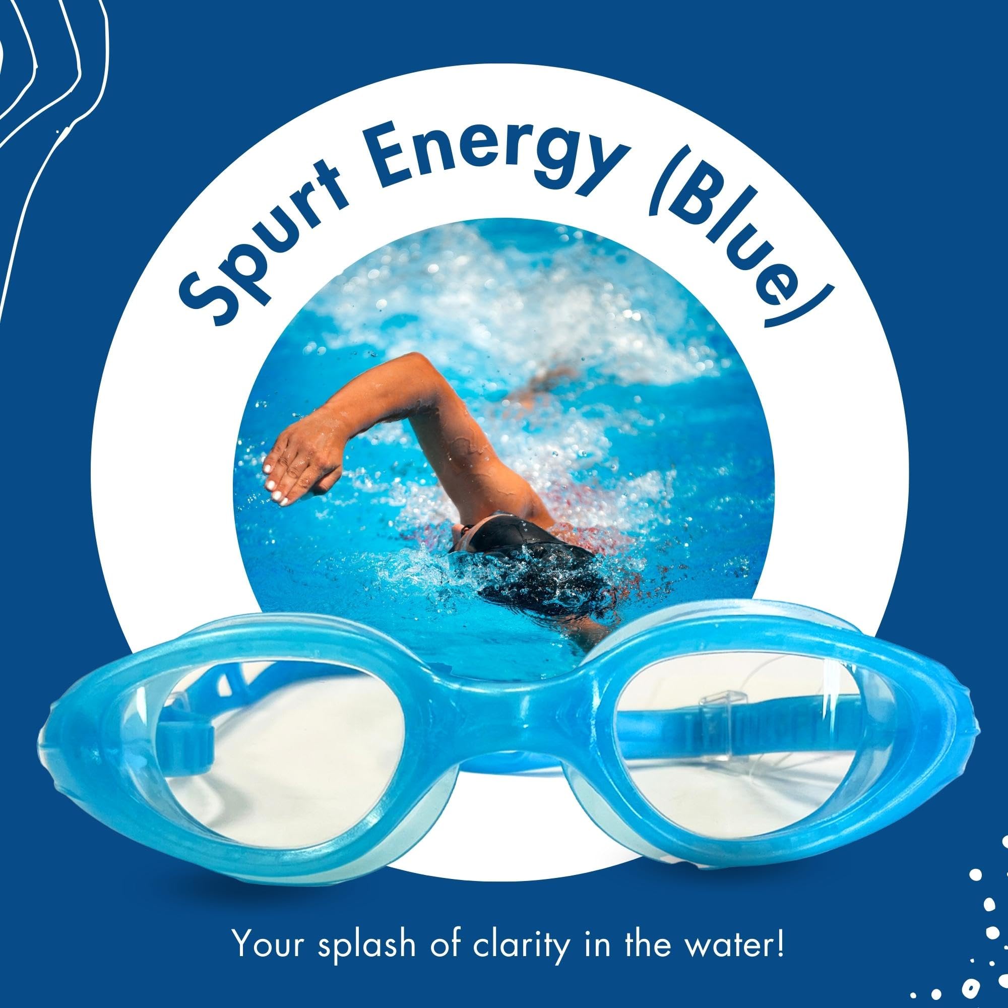 SPURT Energy Blue Adult Anti-Fog UV Protected Swim Goggles - Image 2