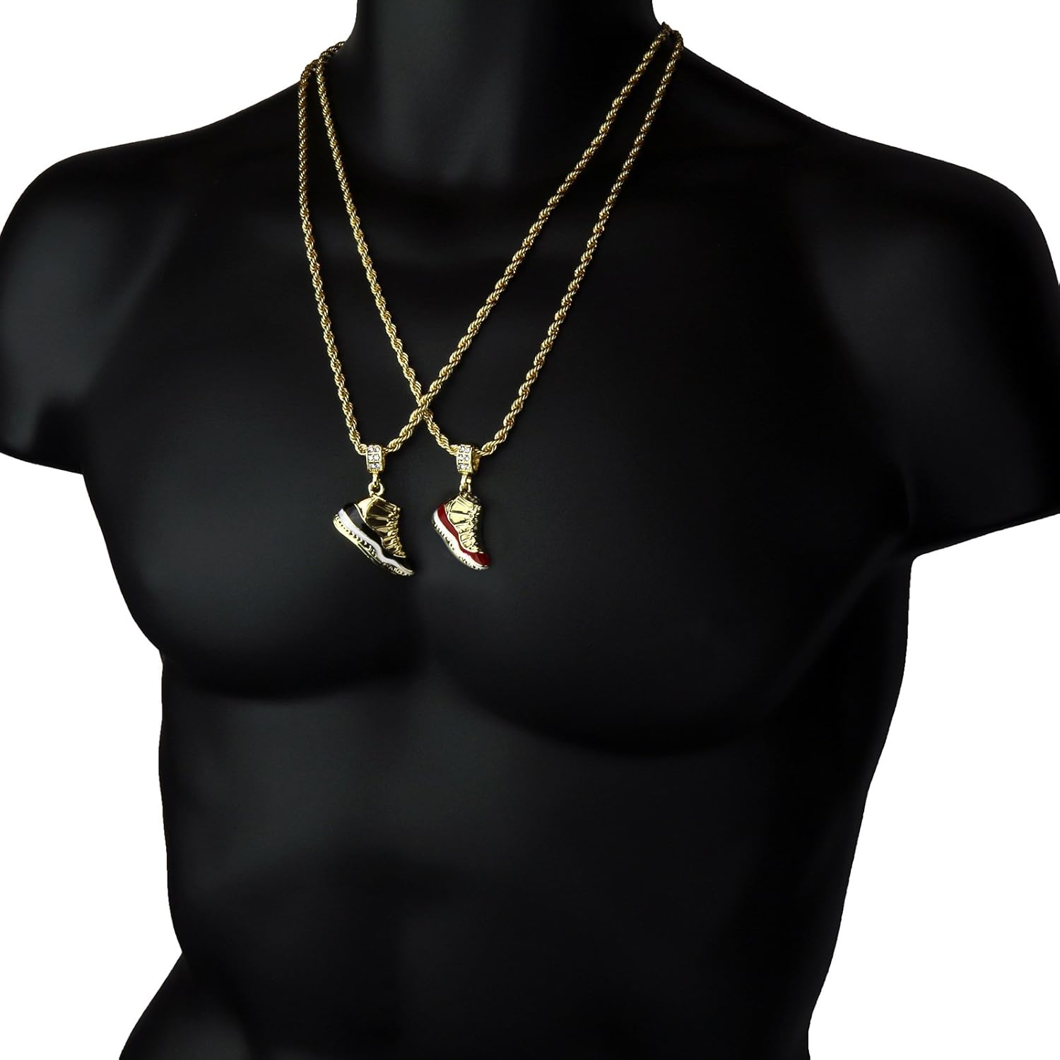 Mens Gold Plated Hip Hop Retro 11 "Concord" & "Cherry" Pendants 4mm 24" Rope Chain - Image 6