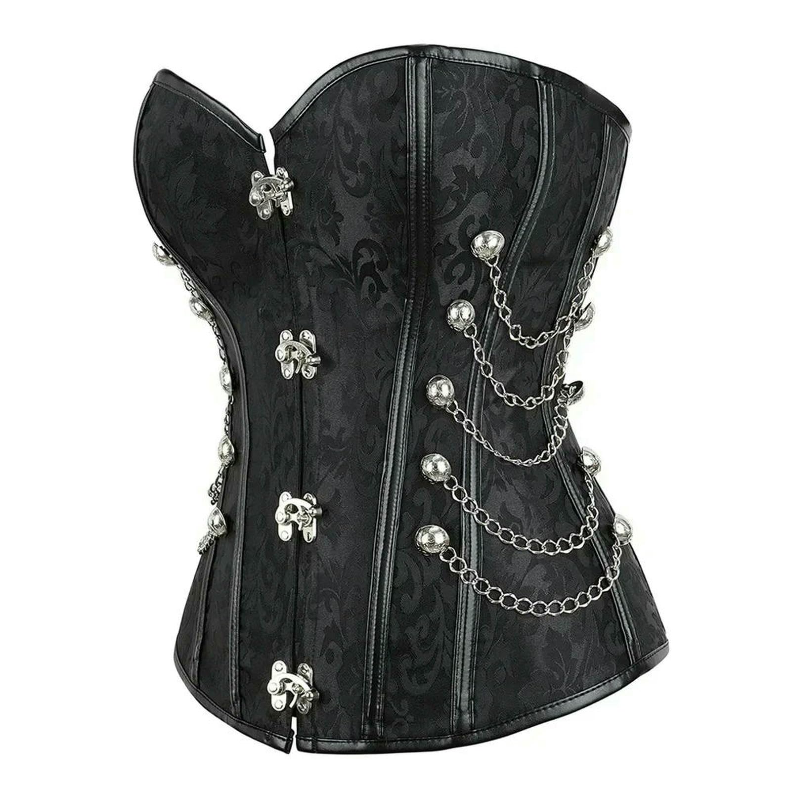 Ceinture amincissante Femme Corsetto Overbust Stile Retrozipper A Spirale in Osso d'Acciaio Bustier Top Sexy Korsett Nero-Marrone-XL