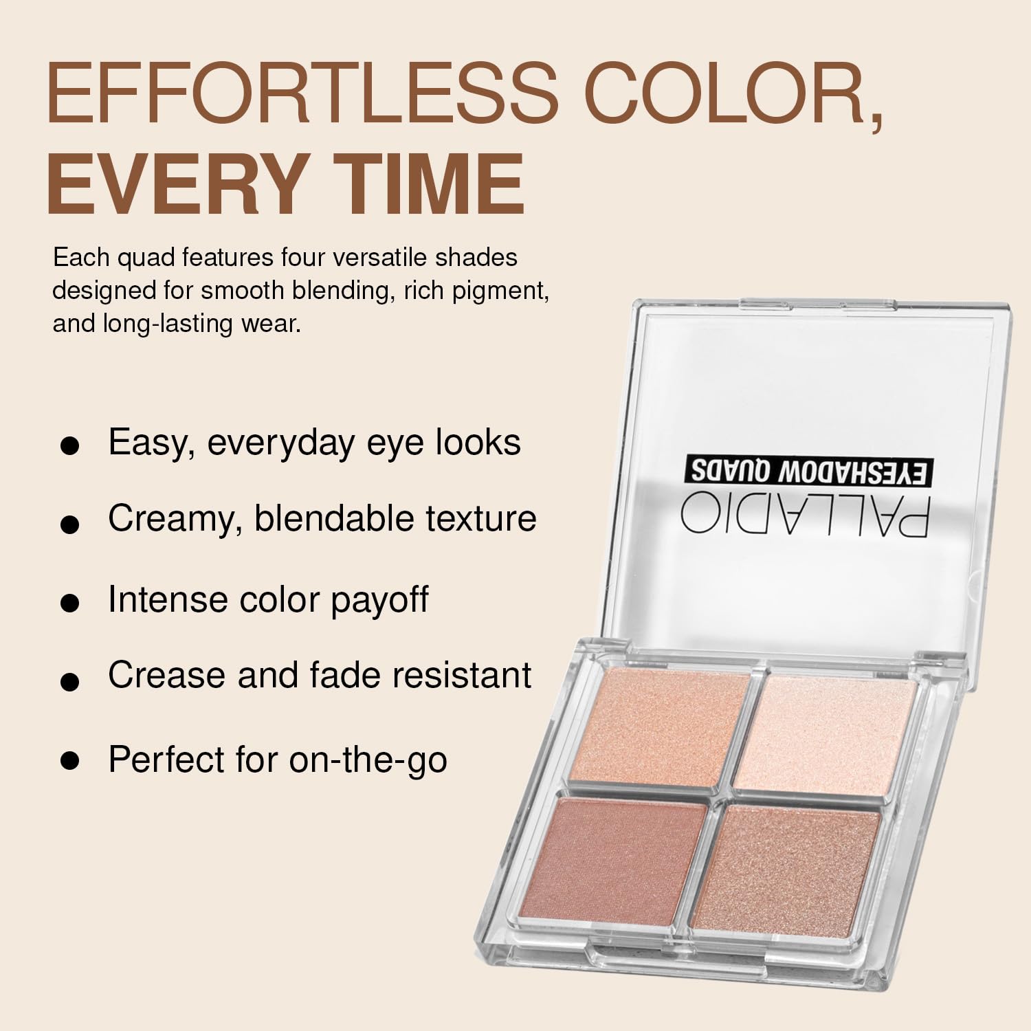 Palladio Eyeshadow Quads, Velvety Pigmented Blendable Matte, Metallic and Shimmer Finishes, Creamy Formula, Four Way Quad Eye Shadow Palette, Talc-Free (Ballerina) - Image 5