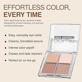 Palladio Eyeshadow Quads, Velvety Pigmented Blendable Matte, Metallic & Shimmer Finishes, Creamy Formula, Four Way Quad Eye Shadow Palette, Talc-Free (Gossip Girl)
