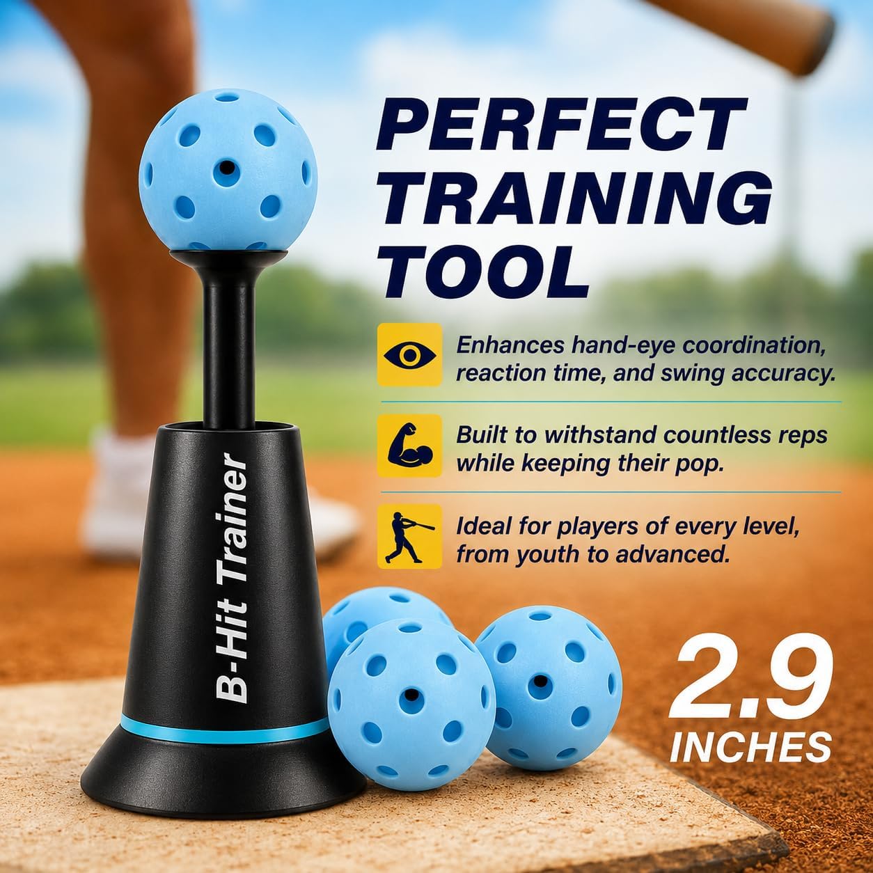 Baseball Pop Up Batting Tee Trainer with 7 Practice Balls, Solo Swing and Hitting Training Equipment for Baseball and Softball Players, Indoor and Outdoor Use