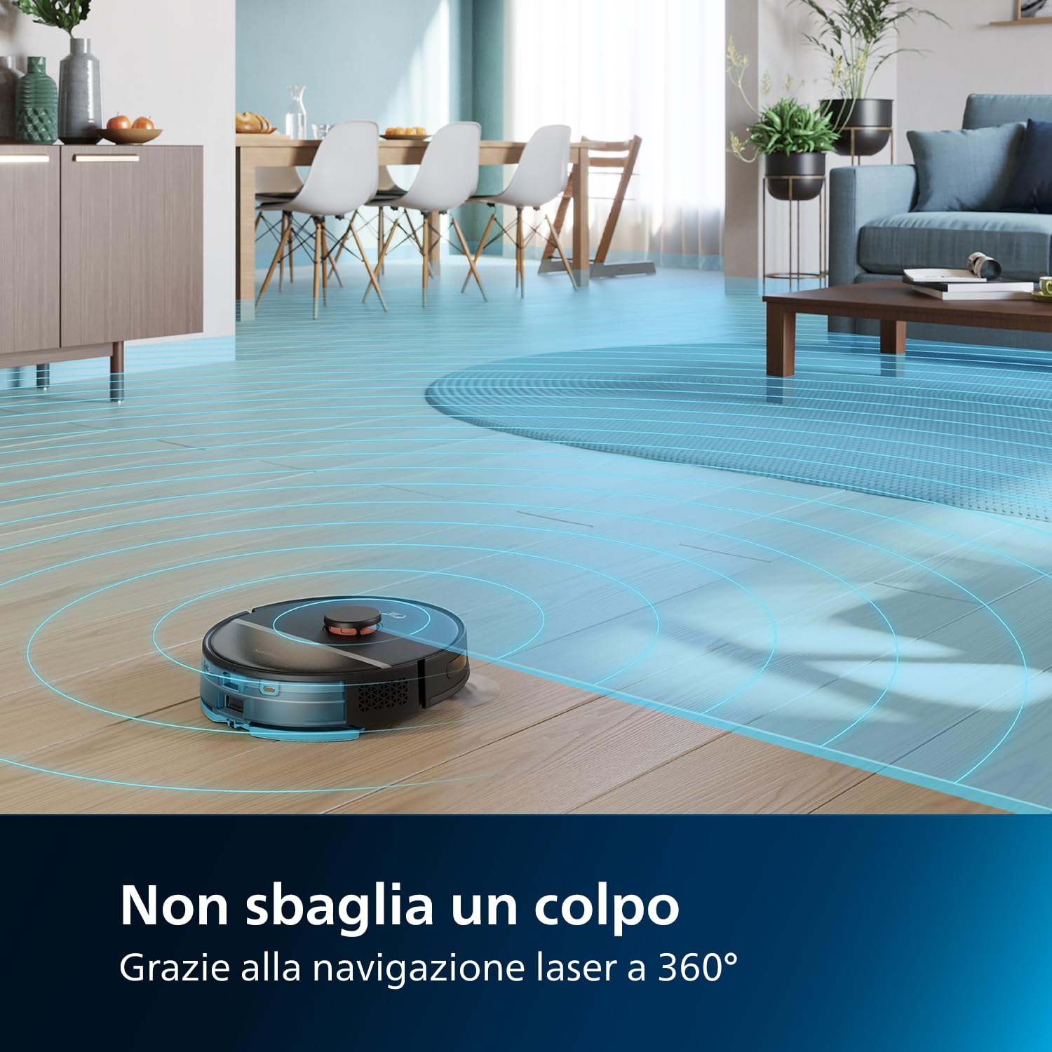 PHILIPS HomeRun Serie 7000 Robot Aspirapolvere e Lavapavimenti con Mappatura, Alta Potenza Asp.ne (5000 Pa), Ril.to Piccoli Ostacoli, con Stazione, per Tappeti e Peli di Animali, App WiFi (XU7100/01)