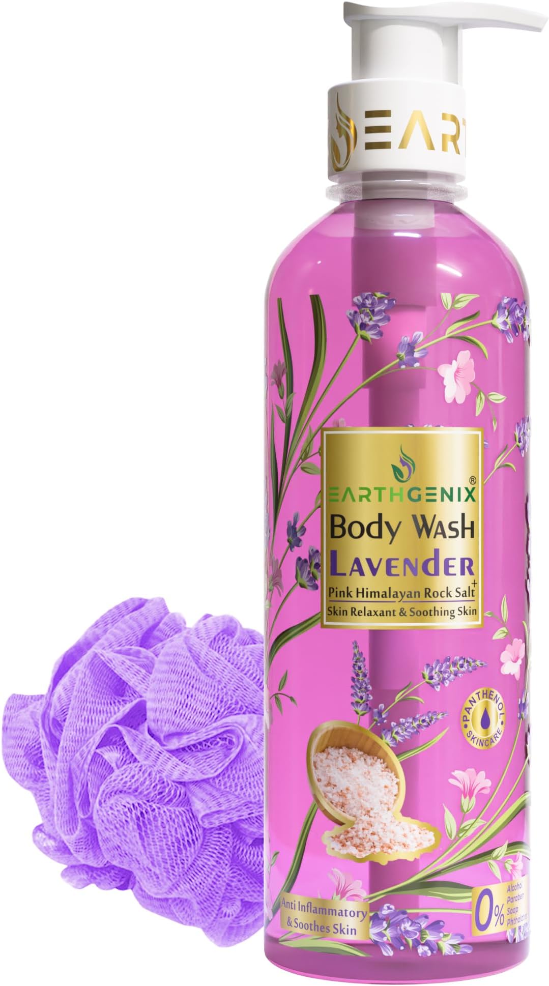 Body Wash Lavender + Pink Himalayan Rock Salt (300ml), (Loofah Free), for Skin Relaxant & Soothing Skin | All Skin Types | For Men and Women