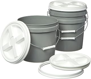Consolidated Plastics 2 Gallon Food Grade Buckets & White Gamma Seal Lid, BPA Free Container Storage, Durable HDPE Pails, Made in USA (3 Pack, Gray)