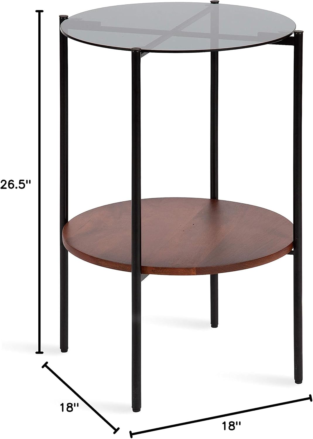 Kate and Laurel Ottelo Modern Side Table, 18 x 18 x 26.5, Walnut Brown and Black, Minimal Two-Tier End Table for Storage and Display